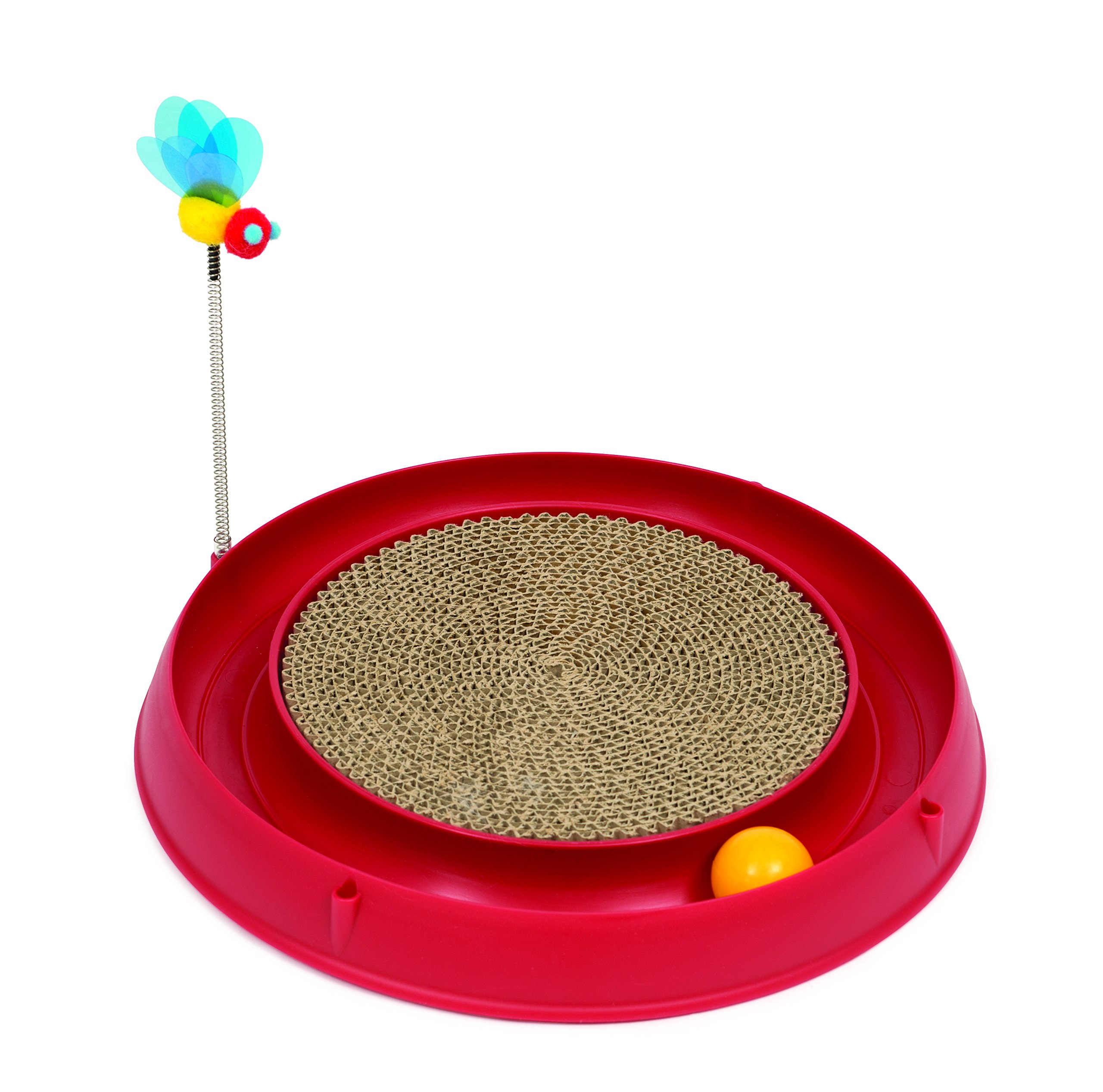 Catit Play Circuit Ball Cat Toy with Scratch Pad & Catnip - Interactive Red Cat Toy for Indoor Play & Exercise - Perfect for Playtime, Training & Mental Stimulation