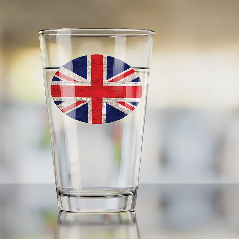 **LOGOVISION Rustic Distressed British Flag Pint Glass - 16 oz Tempered Glass with Printed Design - Perfect Gift for UK Fans - Great for Beer, Soda, Water & Cold Beverages - Ideal for Pubs, Parties & Home Decor**