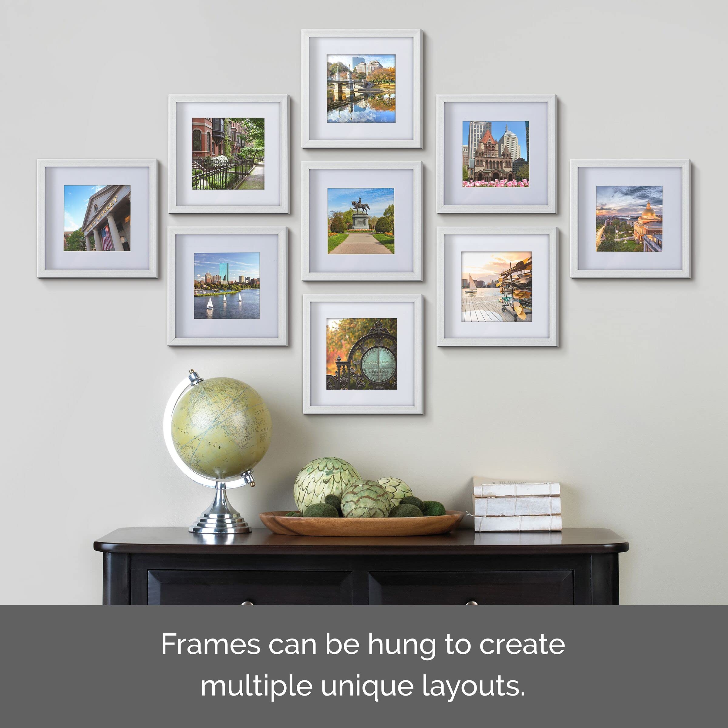 Melannco 9-Pack 12.8x12.8 Inch Beige Wood Picture Frames - Display 12x12 Photos Without Mat or 8x8 Photos With Mat - Perfect for Home Decor, Gallery Walls, and Family Photo Displays