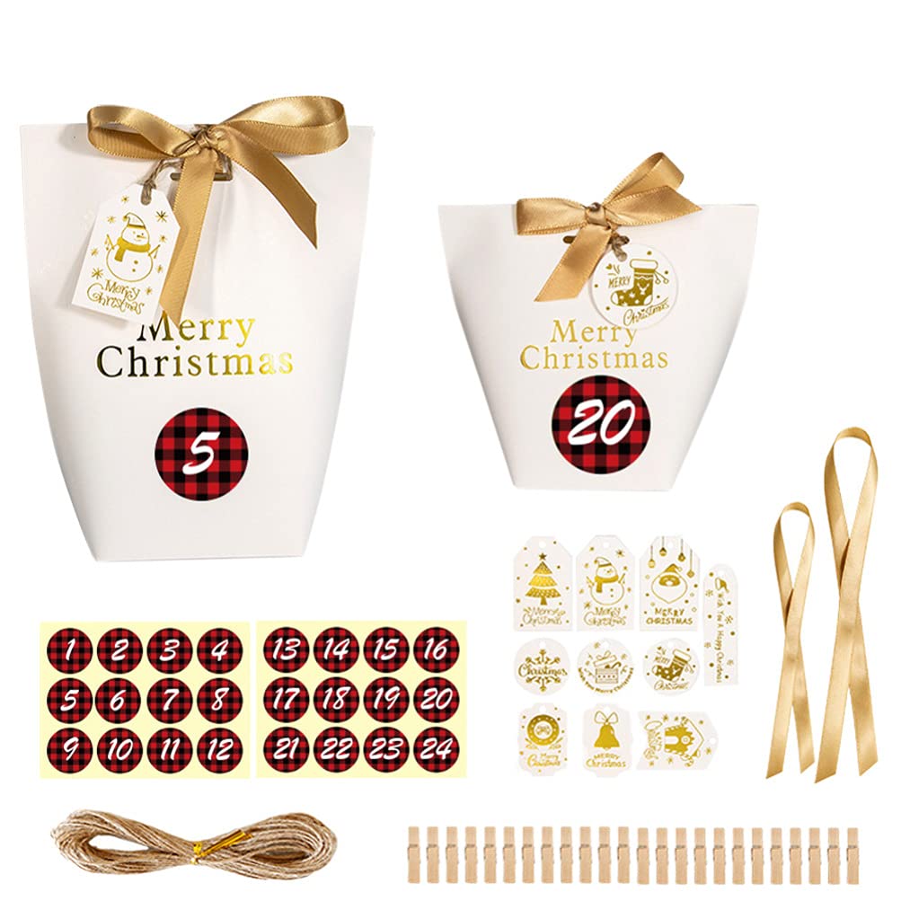Hemoton Christmas Advent Calendar - 24 Hanging Gift Bags for Holiday Party Decor & DIY Countdown