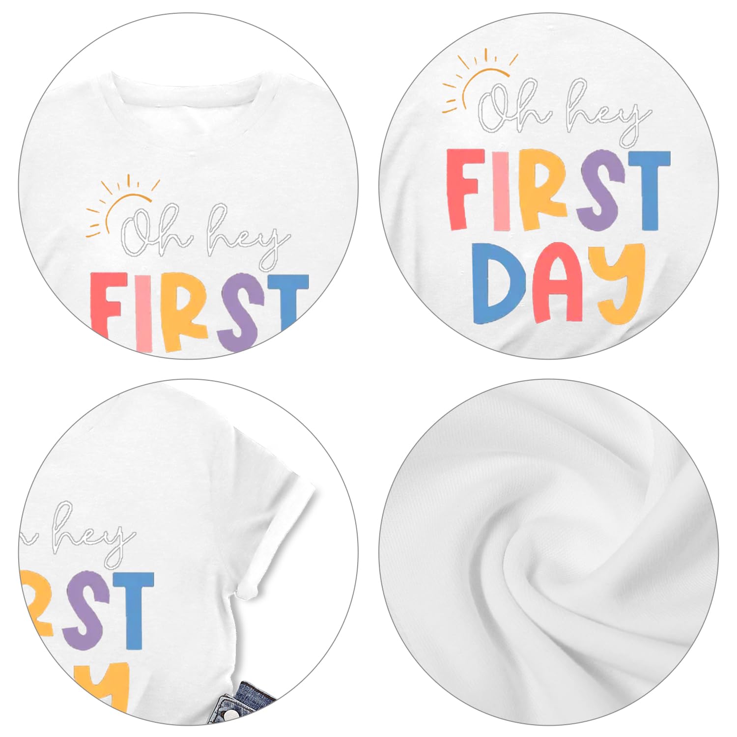 Happy First Day of School Teacher Shirts for Women - Cute Sunny Graphic Tee - Perfect Teacher's Day Gift & Back to School Apparel - Great for Classroom, Teacher Appreciation Week & Casual Wear