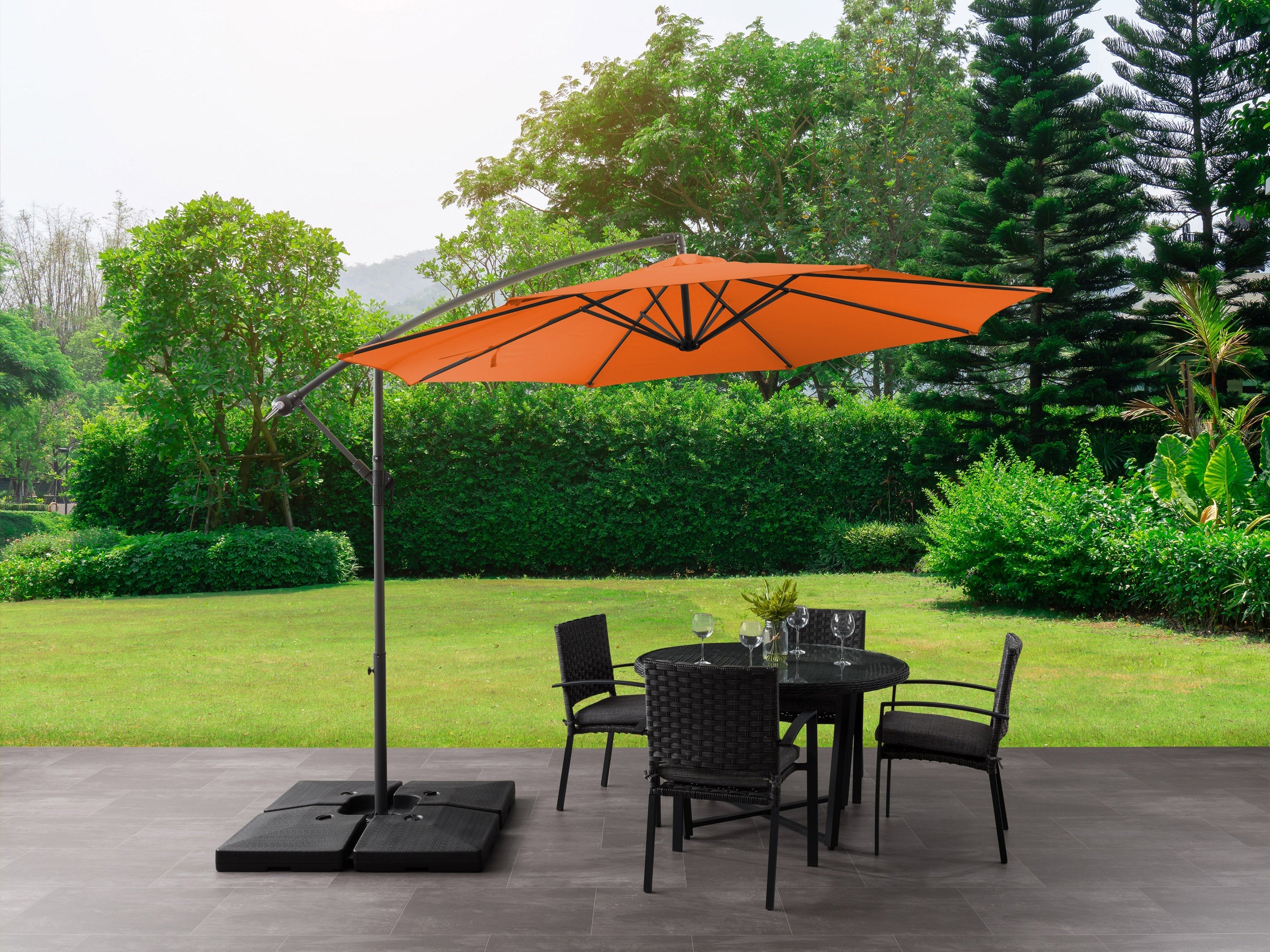 9.5ft Tilting Offset Patio Umbrella - Adjustable Cantilever Outdoor Umbrella with Wind Vent, UV Protection & Sturdy Steel Frame (Orange) - Perfect for Poolside, Backyard, Deck, and Outdoor Dining Areas