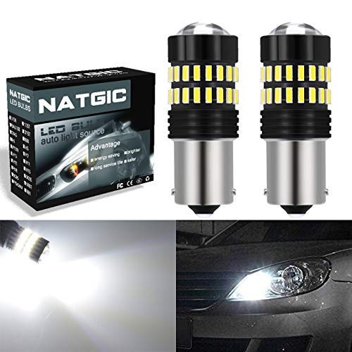 NATGIC 1156 BA15S 7506 1095 1141 LED Bulbs - 2400LM Super Bright 48-SMD 4014 LED Chipsets with Lens Projector - Xenon White Backup Reverse Lights, Tail Lights, Brake Lights for Cars, Trucks, RVs (Pack of 2) - Perfect for Night Driving, Parking & Enhanced Vehicle Safety