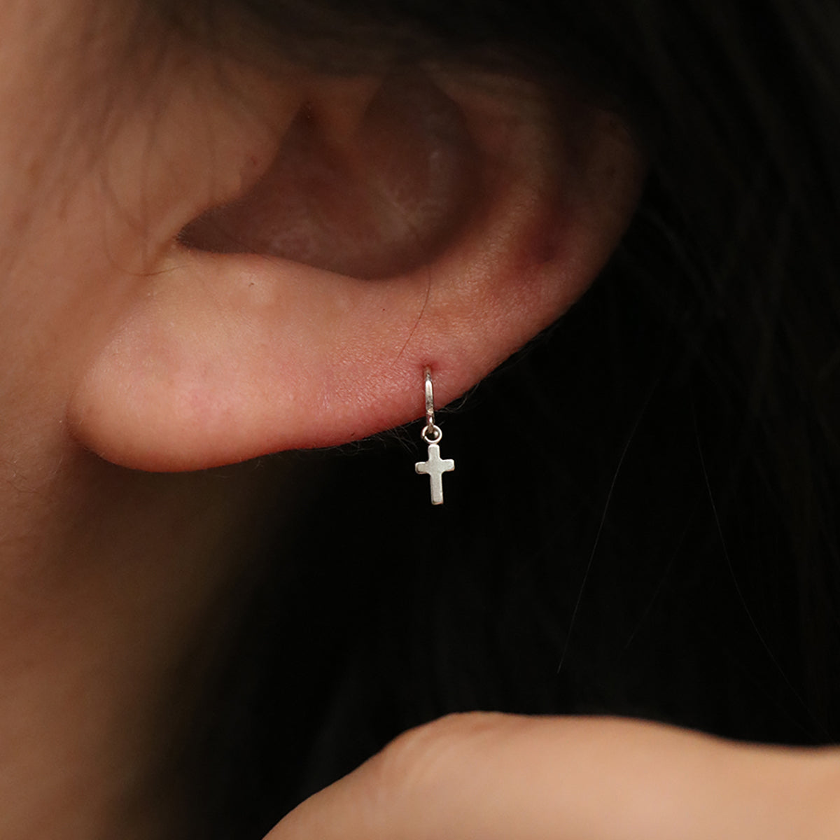 Cross Charm Huggie Earrings for Women - Dainty Gold Hoop Earrings with Cross Pendant - Perfect for Everyday Wear, Gifts & Religious Occasions