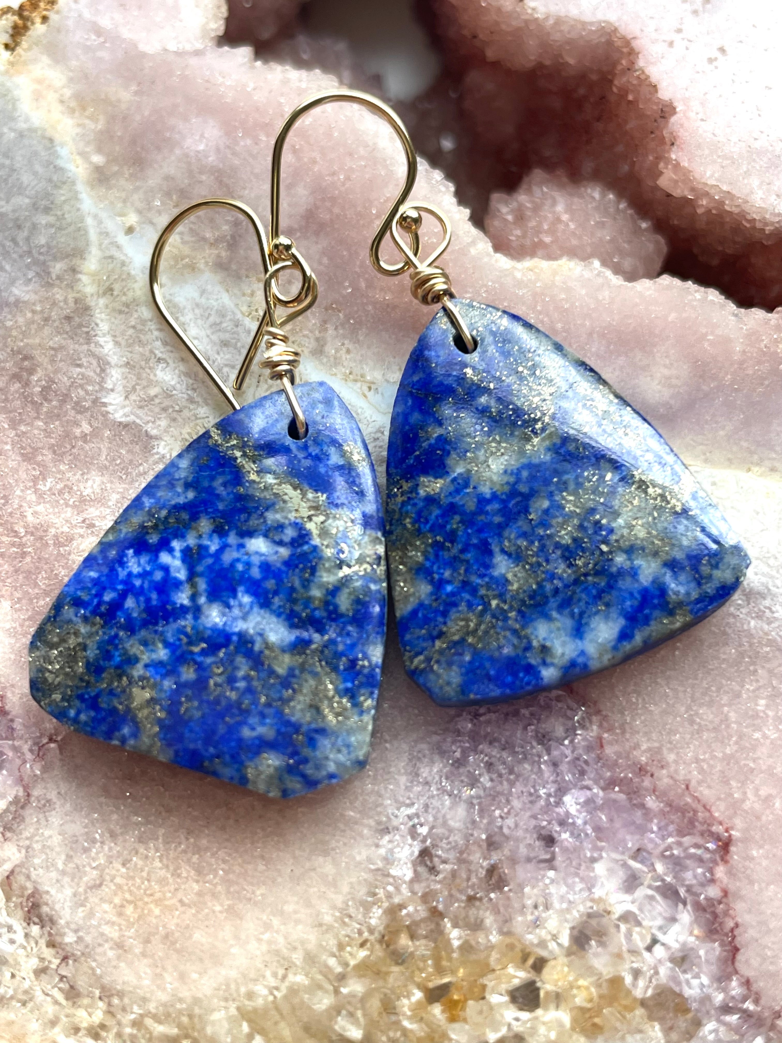 Lapis Lazuli Statement Earrings - 14K Gold Filled Dangle Earrings for Women, Handmade Boho Chic Jewelry | Perfect for Weddings, Parties & Special Occasions