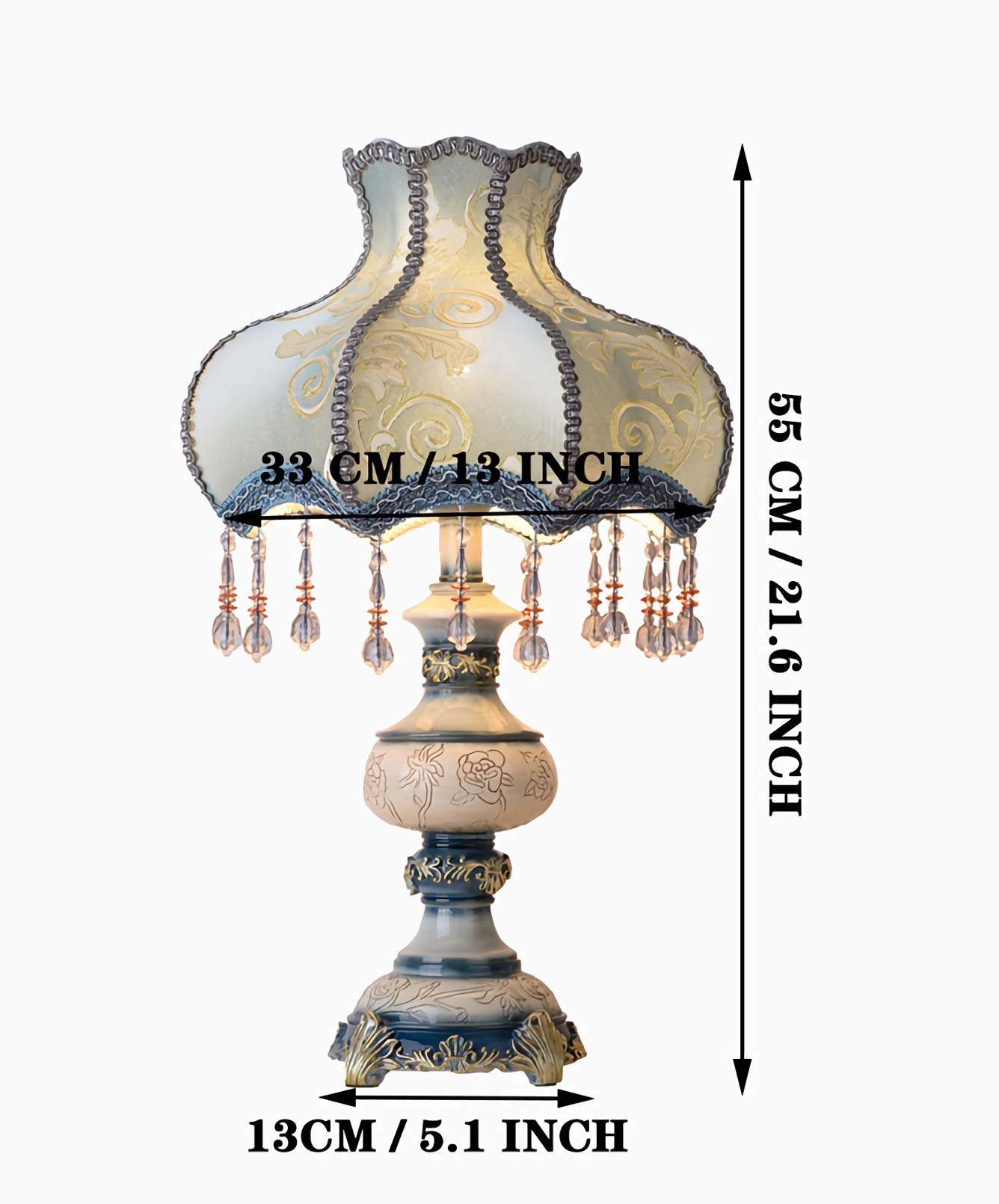 Handmade Victorian Style Blue Table Lamp with Fabric Lampshade - 13