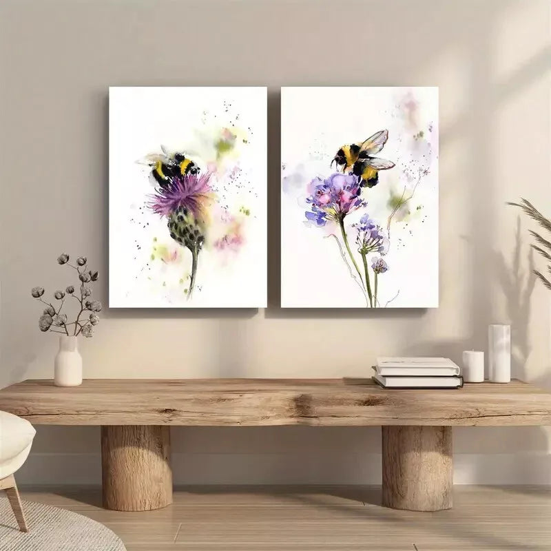 2-Piece Bumblebee on Wildflowers Framed Wall Art Set - 50x75cm High Quality Canvas Print | Australian Made | Ready to Hang | Perfect for Living Room, Bedroom & Office Decor