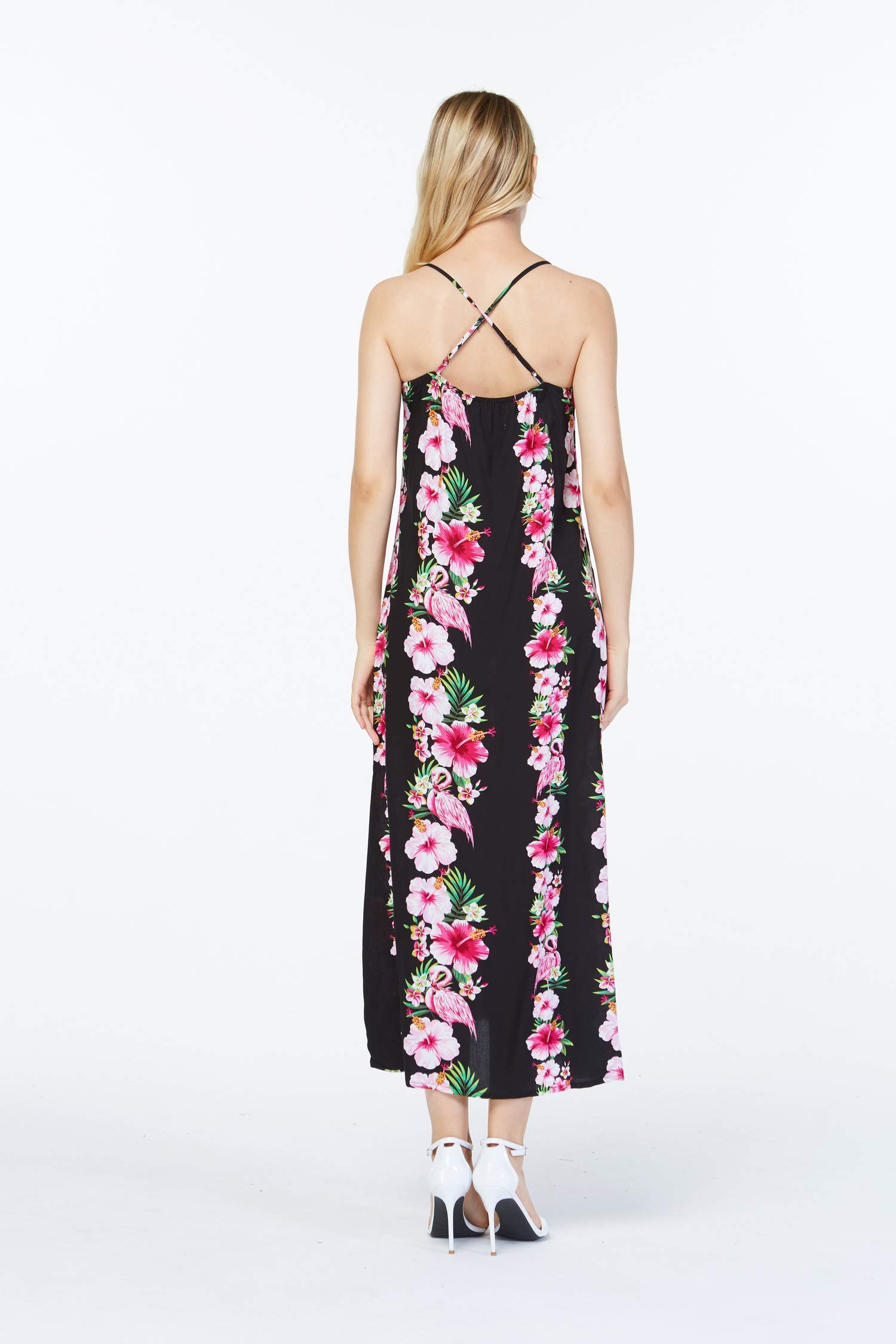 Women's Hawaiian Luau Pink Hibiscus Vine Maxi Sweetheart Dress - Floral Summer Beach Party, Tropical Vacation, and Luau Celebration Outfit