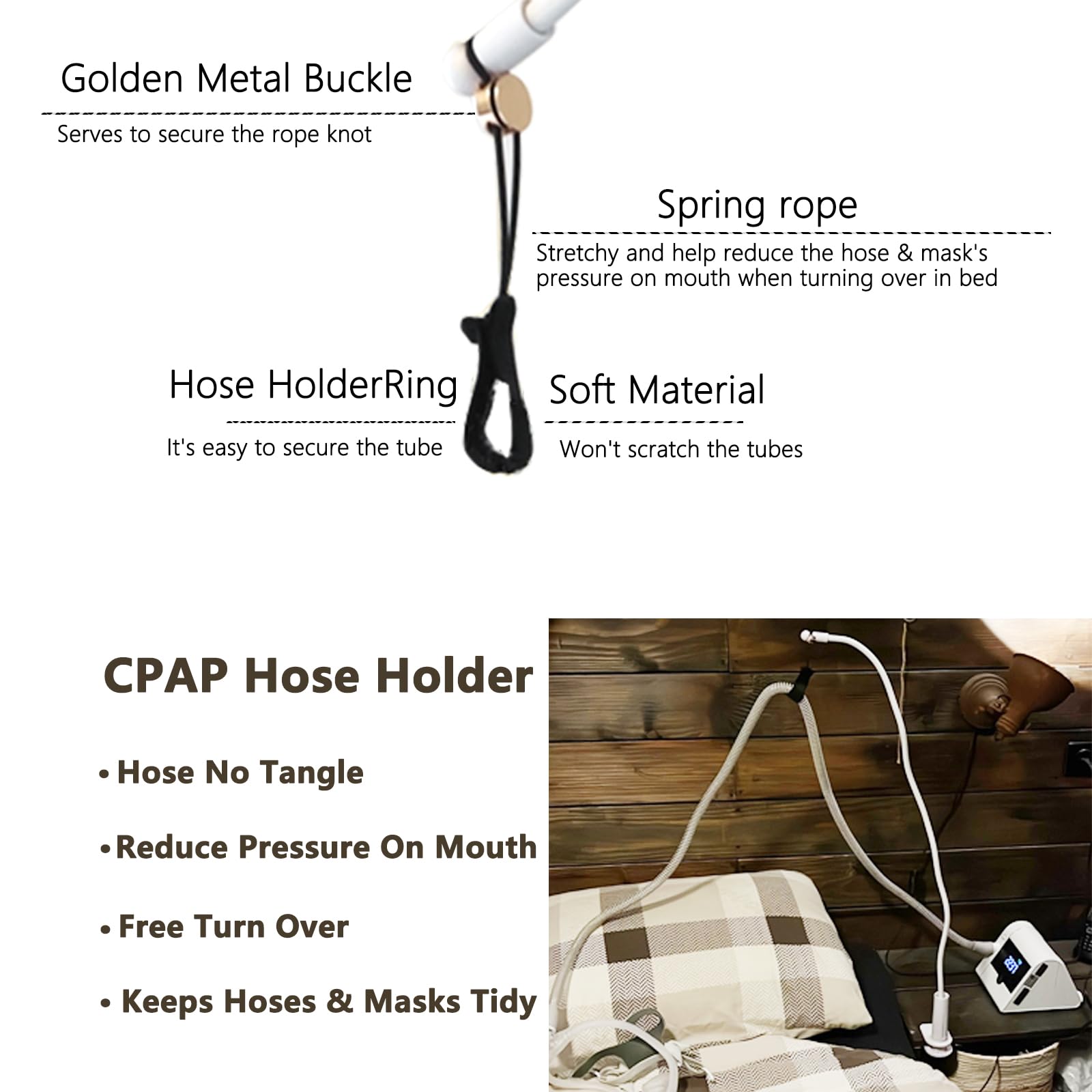 Portable CPAP Hose Lift and Holder for Travel & Home Use - Pre-Assembled, Flexible Design Fits Most Spaces | Ideal for CPAP Machine Users with Limited Bedside Space