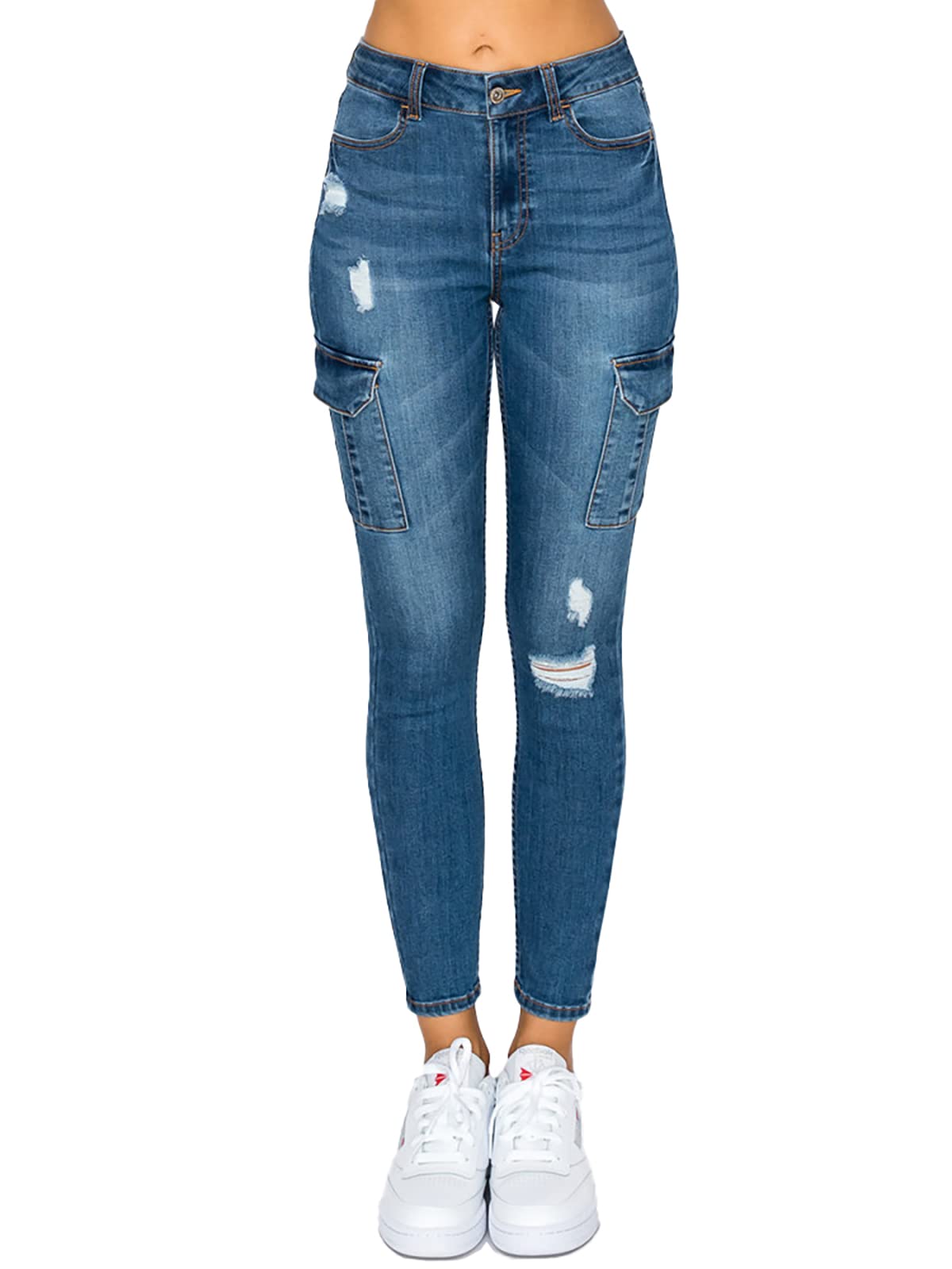 Women's High-Rise Skinny Jeans with Cargo Pockets - Made with Repreve Recycled Fabric - Stretch Denim for Comfort & Style - Perfect for Casual Wear, Work & Outdoor Activities