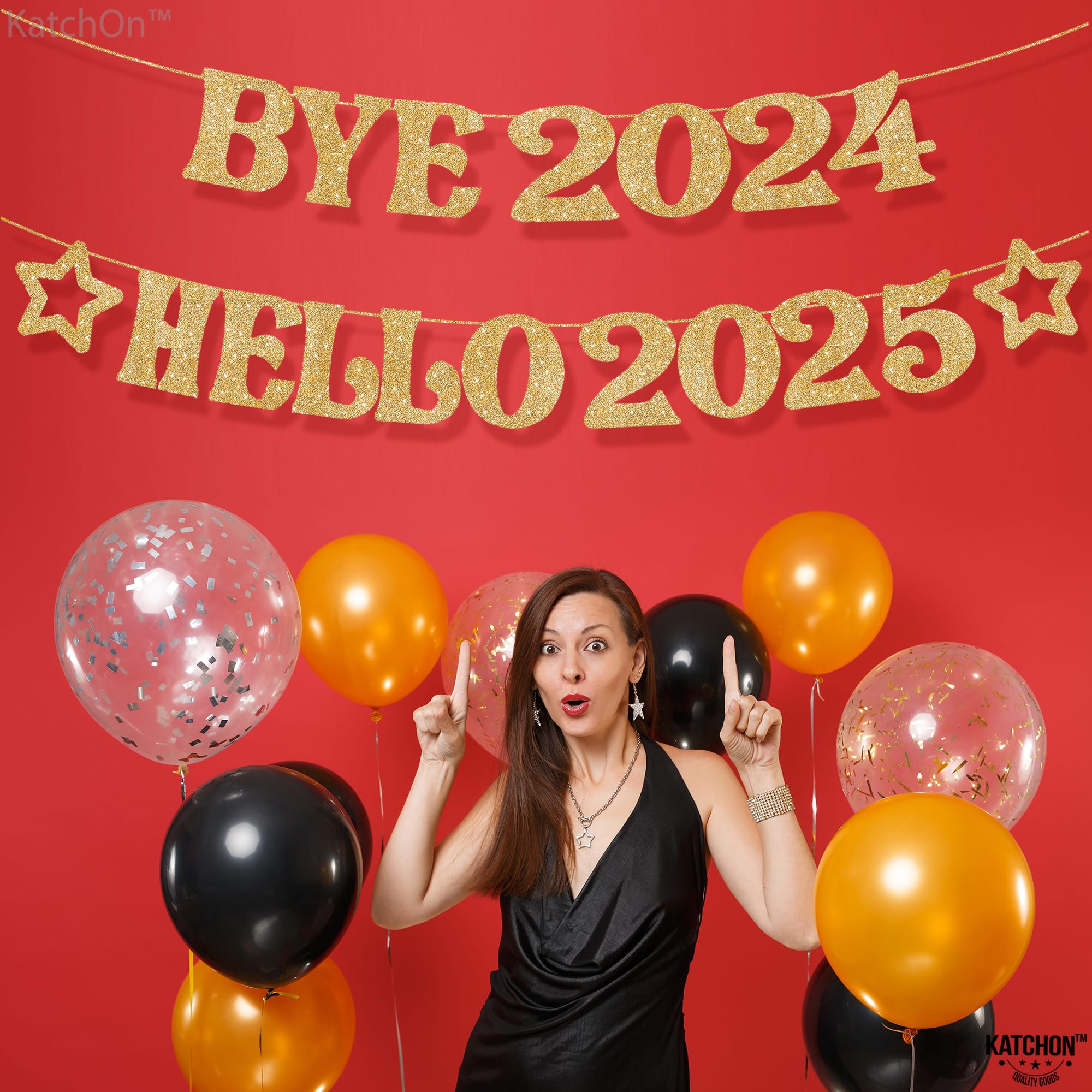 KatchOn Gold Glitter New Year Banner 2025 - No DIY Required | Happy New Year 2025 Decorations | NYE Party Supplies for 2025 Celebrations | Perfect for Home, Office & New Year's Eve Party Decor