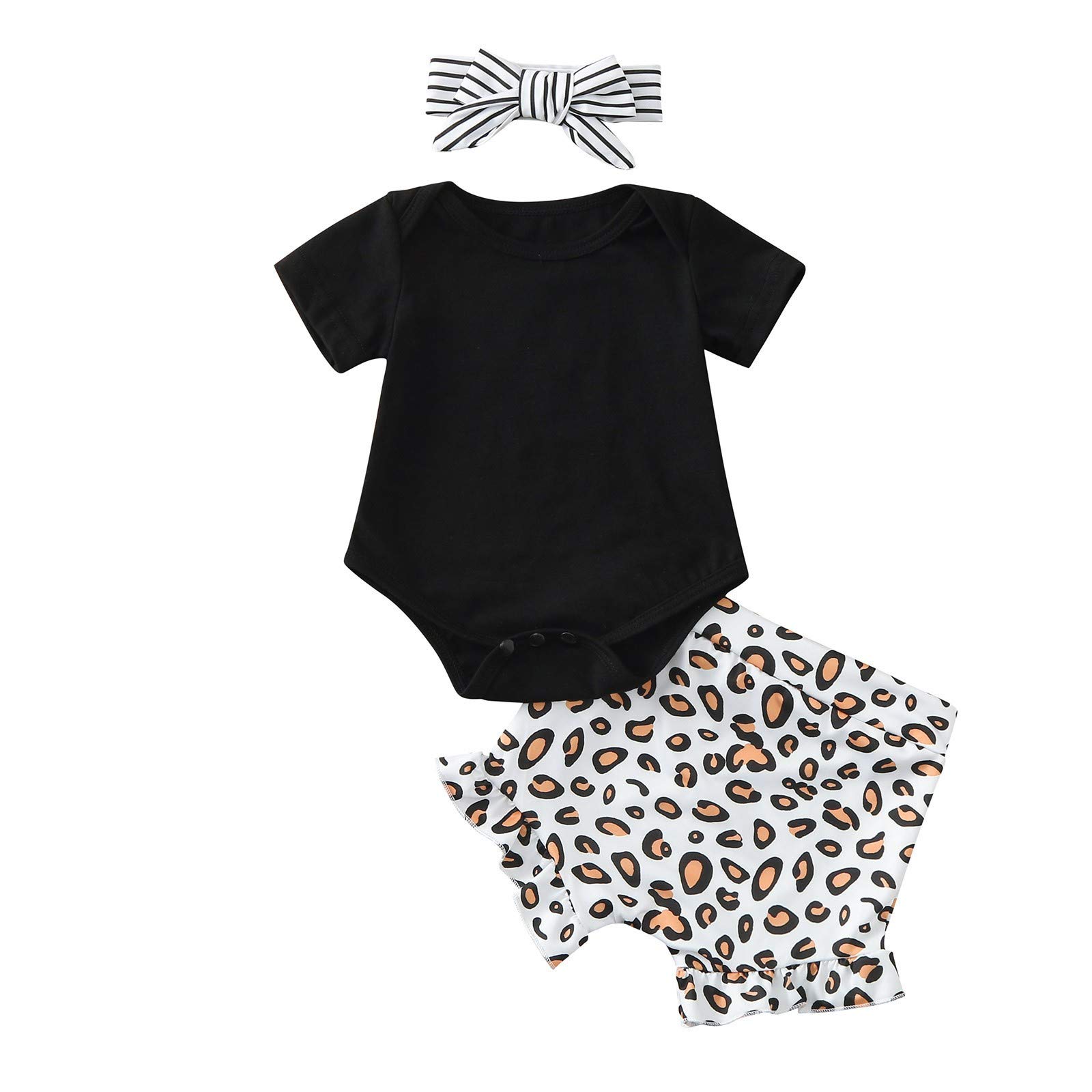 Baby Girls Summer Romper Outfits - Leopard Print Short Sleeve & Pants Set with Matching Blanket | Newborn to 24 Months | Perfect for Playdates, Beach Trips & Photo Shoots