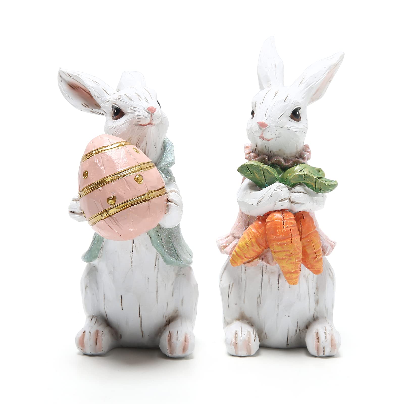Easter Bunny Decorations Set of 2 - White Rabbit Figurines for Spring Home Decor - Perfect for Easter Party, Table Centerpiece, and Seasonal Home Display