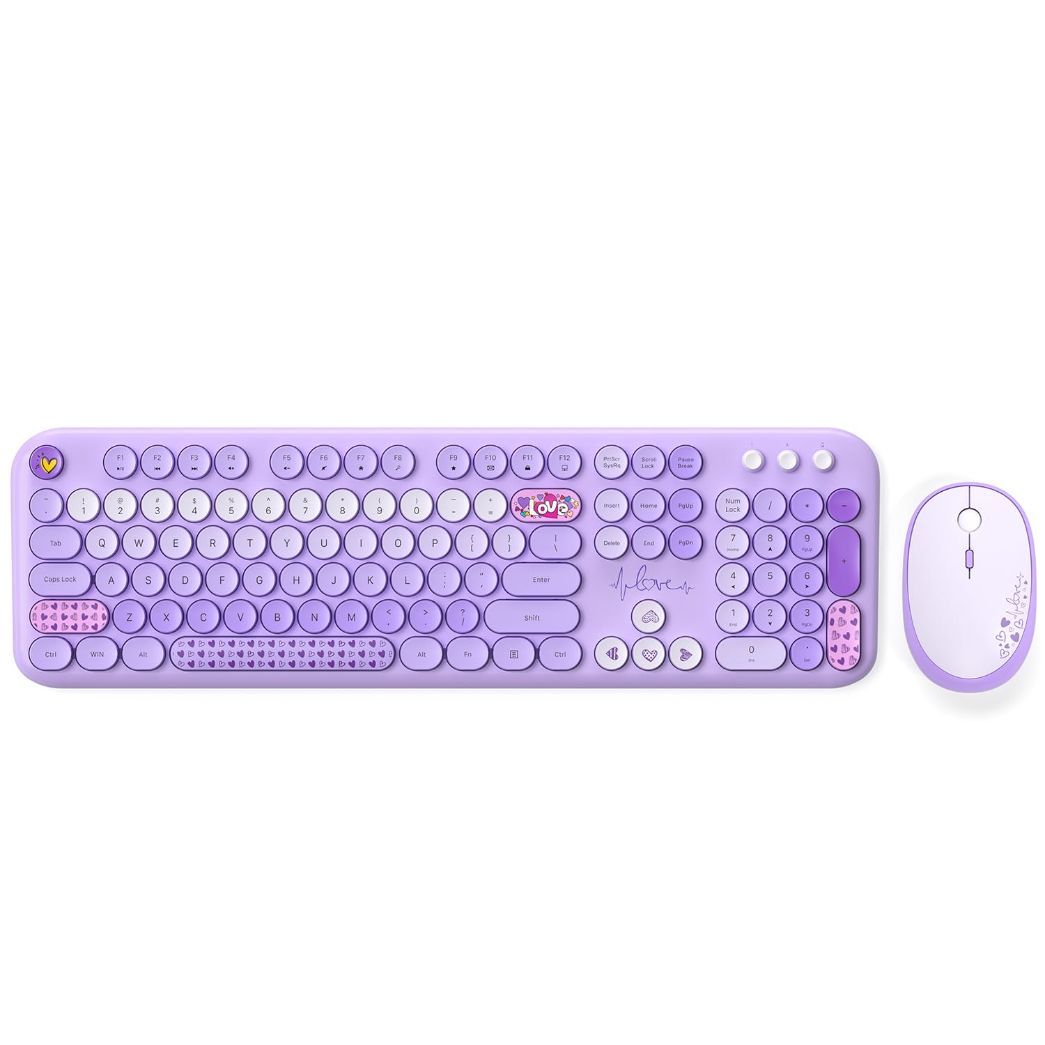 Retro Wireless Keyboard & Mouse Set for Mac/PC - Purple Typewriter Style for Home Office