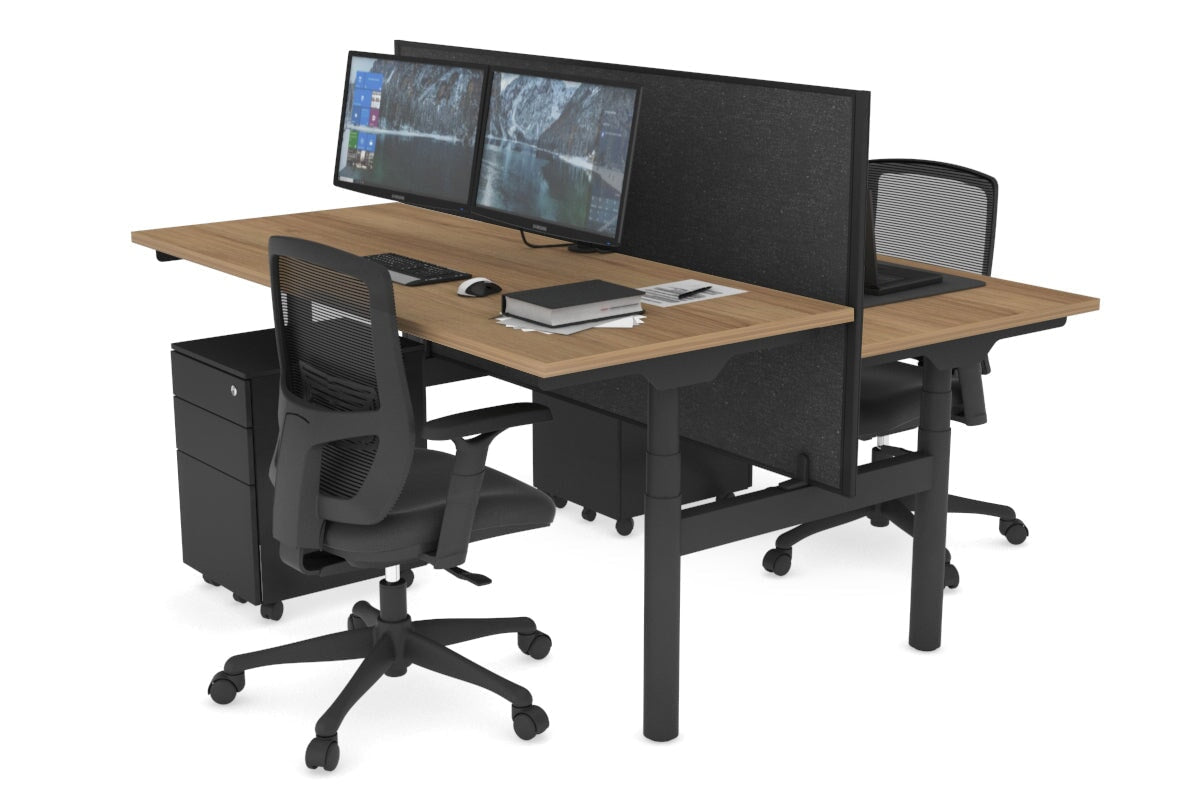 Flexi Premium Height Adjustable 2-Person H Bench Workstation - Black Frame [1200L x 700W] - Ergonomic Office & Home Workspace Solution for Collaborative Teams