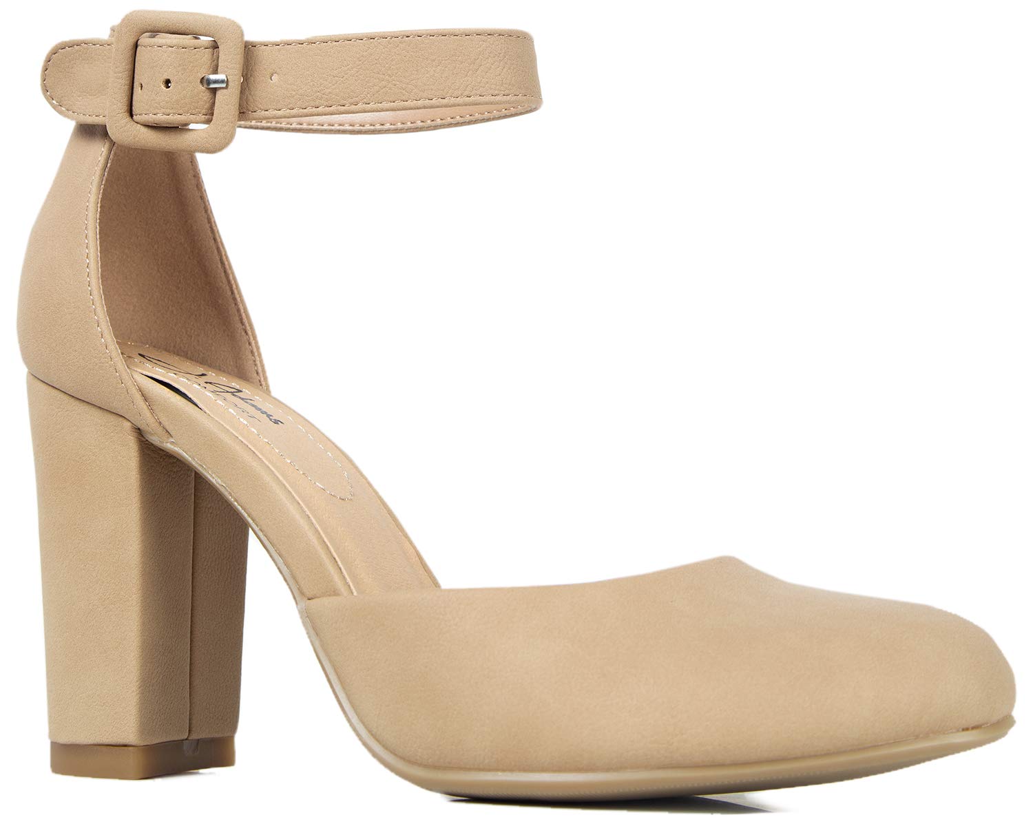 J. Adams Women's Chunky High Heel Sandals - Round Closed Toe with Ankle Strap | Comfortable Dress Shoes for Parties, Weddings & Office Wear