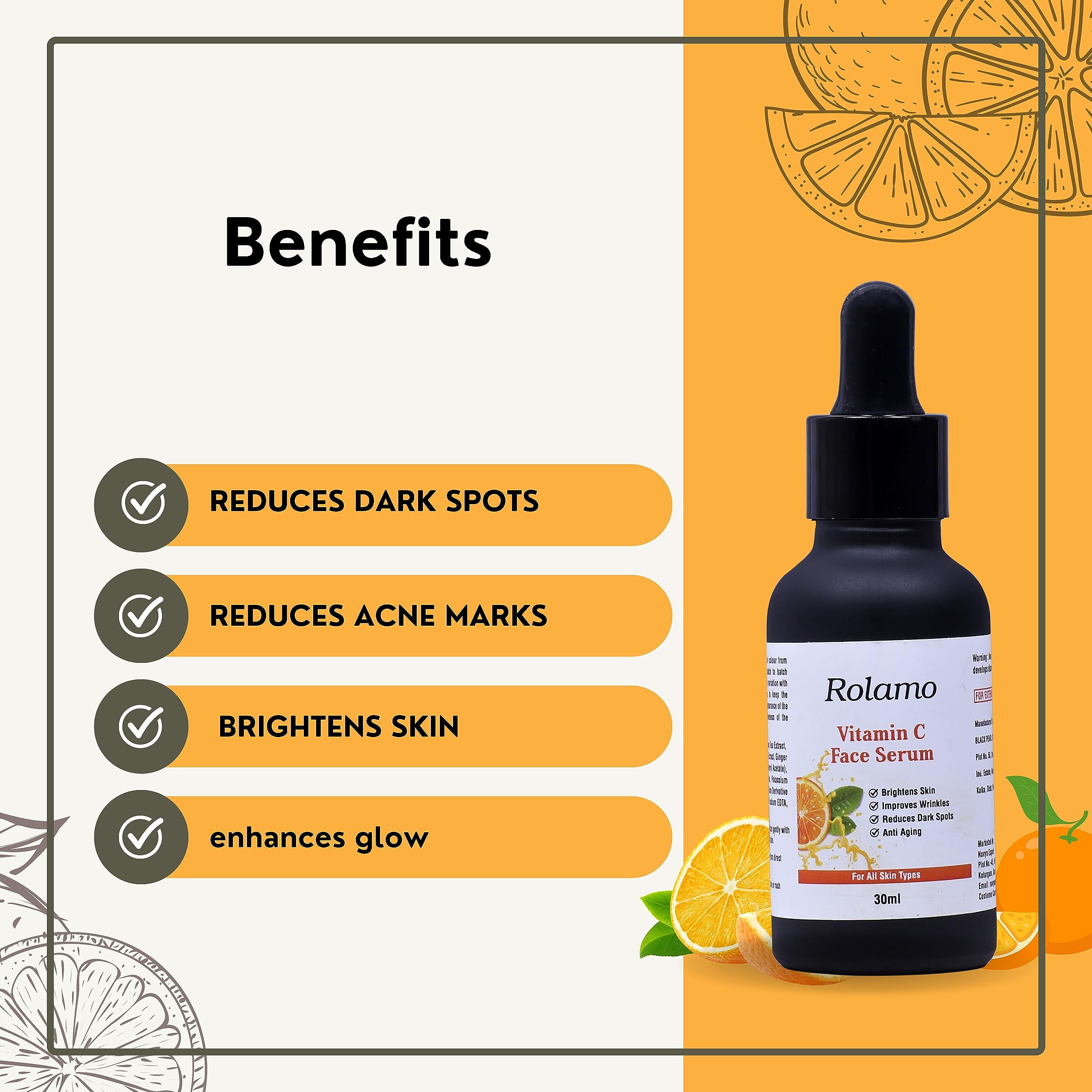 Rolamo Vitamin C & Green Tea Skincare Set - Vitamin C Face Wash 100ml + Brightening Serum 30g for Glowing Skin | Daily Cleansing & Anti-Aging Routine