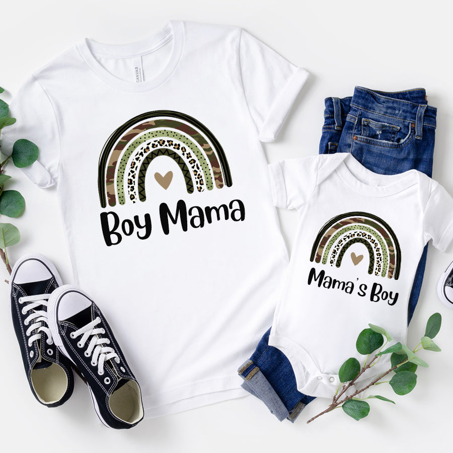 Camo Rainbow Matching Mom & Baby T-Shirts and Vests Set - Perfect for Family Photos, Mother's Day, and Casual Outfits