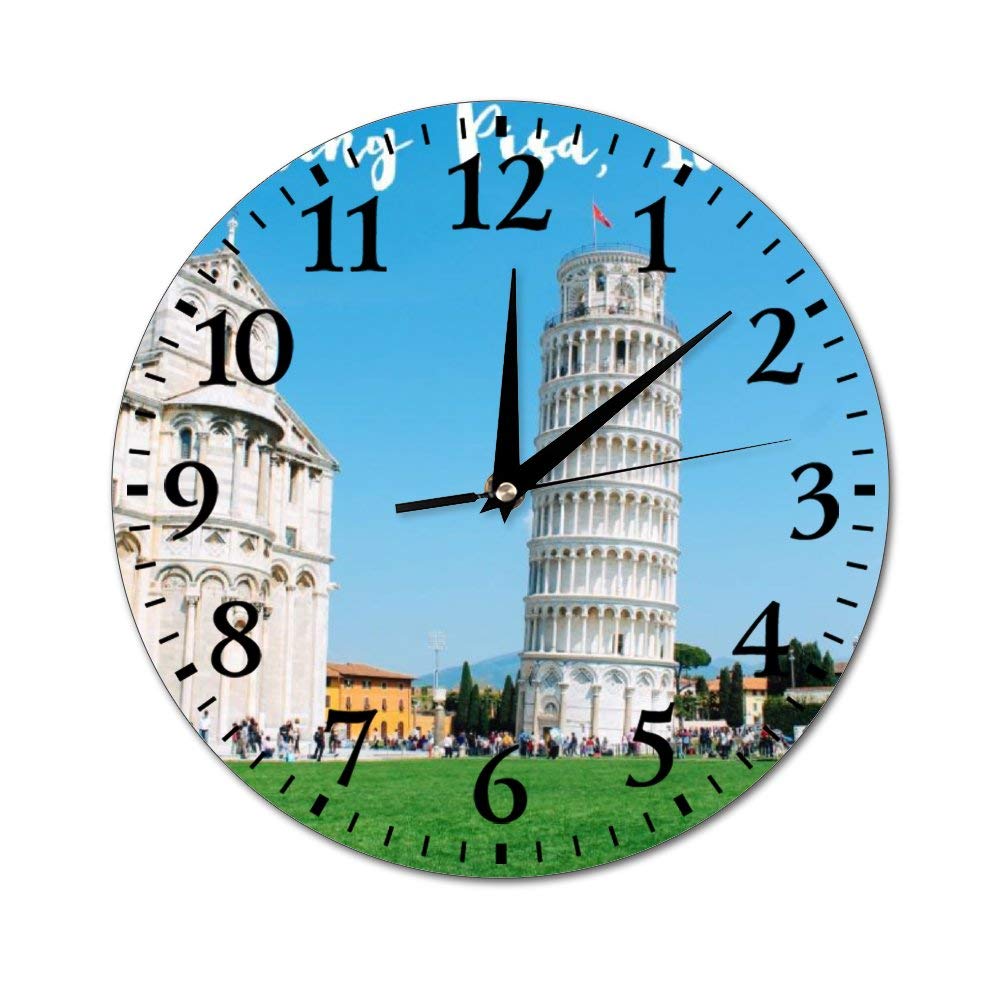 Leaning Tower of Pisa Wall Clock - 10 Inch Silent Home Decor for Office & School