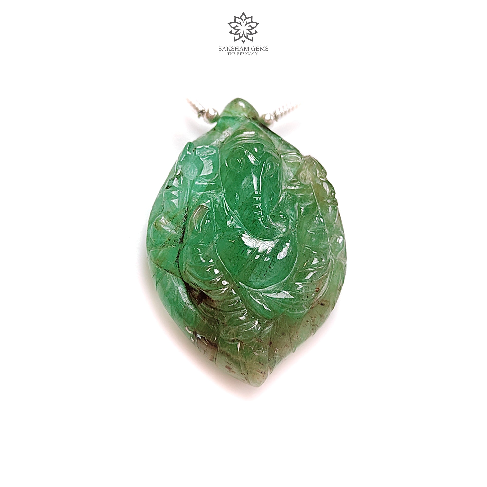 Natural Untreated Green Emerald Loose Beads - 32.30cts May Birthstone, Lord Ganesha Carved Gemstone (30x20.5mm) for Jewelry Making, Meditation & Spiritual Healing