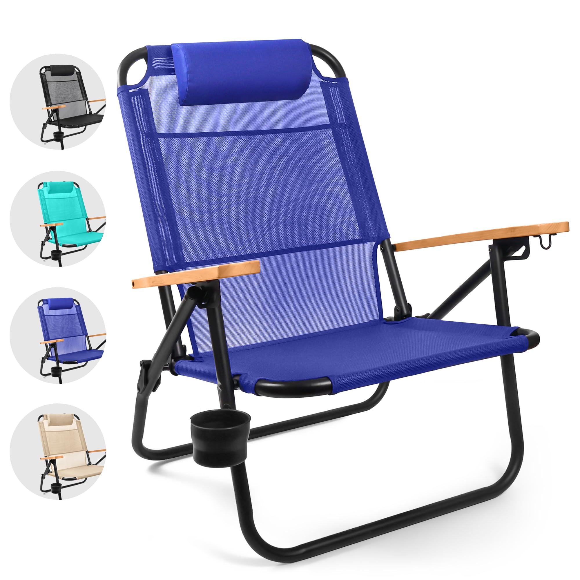 Water Buffalo Bondi Beach Chair – Portable Backpack Beach Chair for Adults with Adjustable Reclining Positions, Cup Holder & High Back Support – Perfect for Beach, Camping, Picnics & Outdoor Relaxation