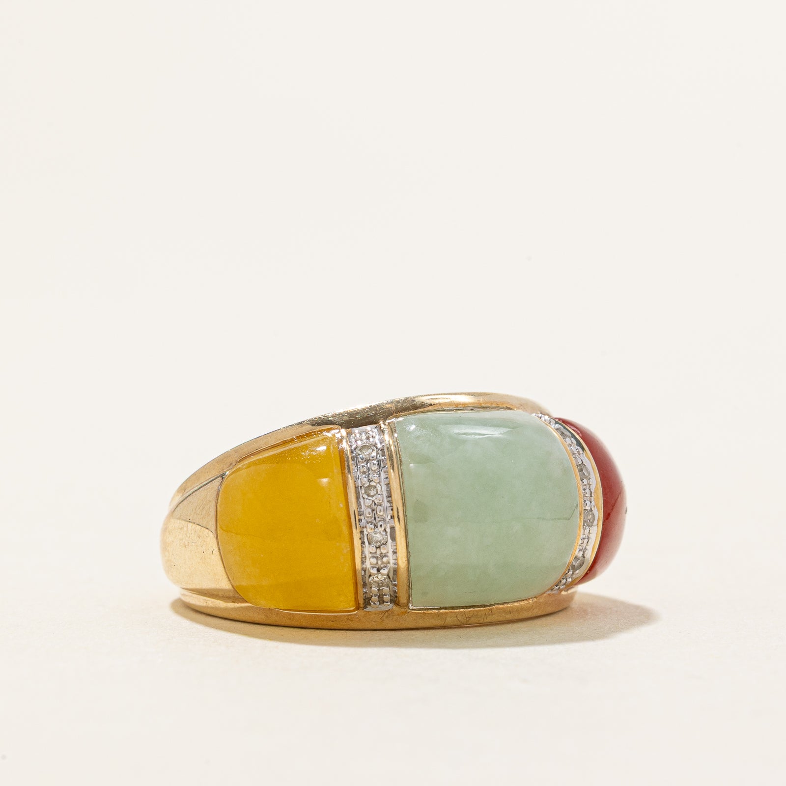 10.00ctw Multi Colored Jadeite & Diamond Dome Ring - 0.03ct Diamond Accents - Size 7 | Elegant Statement Jewelry for Weddings, Parties & Special Occasions