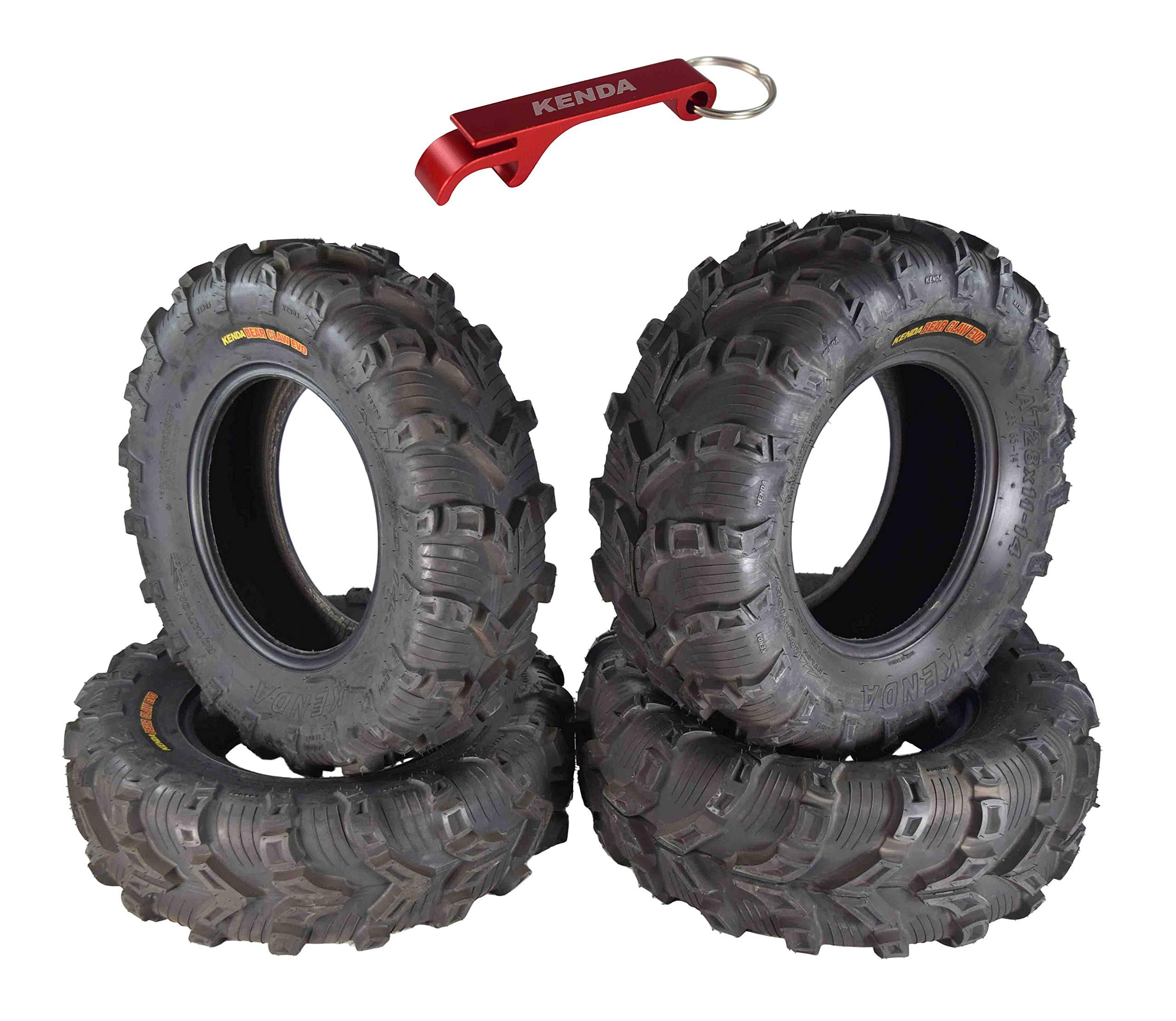 Kenda Bear Claw EVO ATV/UTV All-Terrain Mud Tires 28x9-14 Front & 28x11-14 Rear (4-Pack Set with Free Bottle Opener Keychain) - Perfect for Off-Roading, Hunting & Farm Work