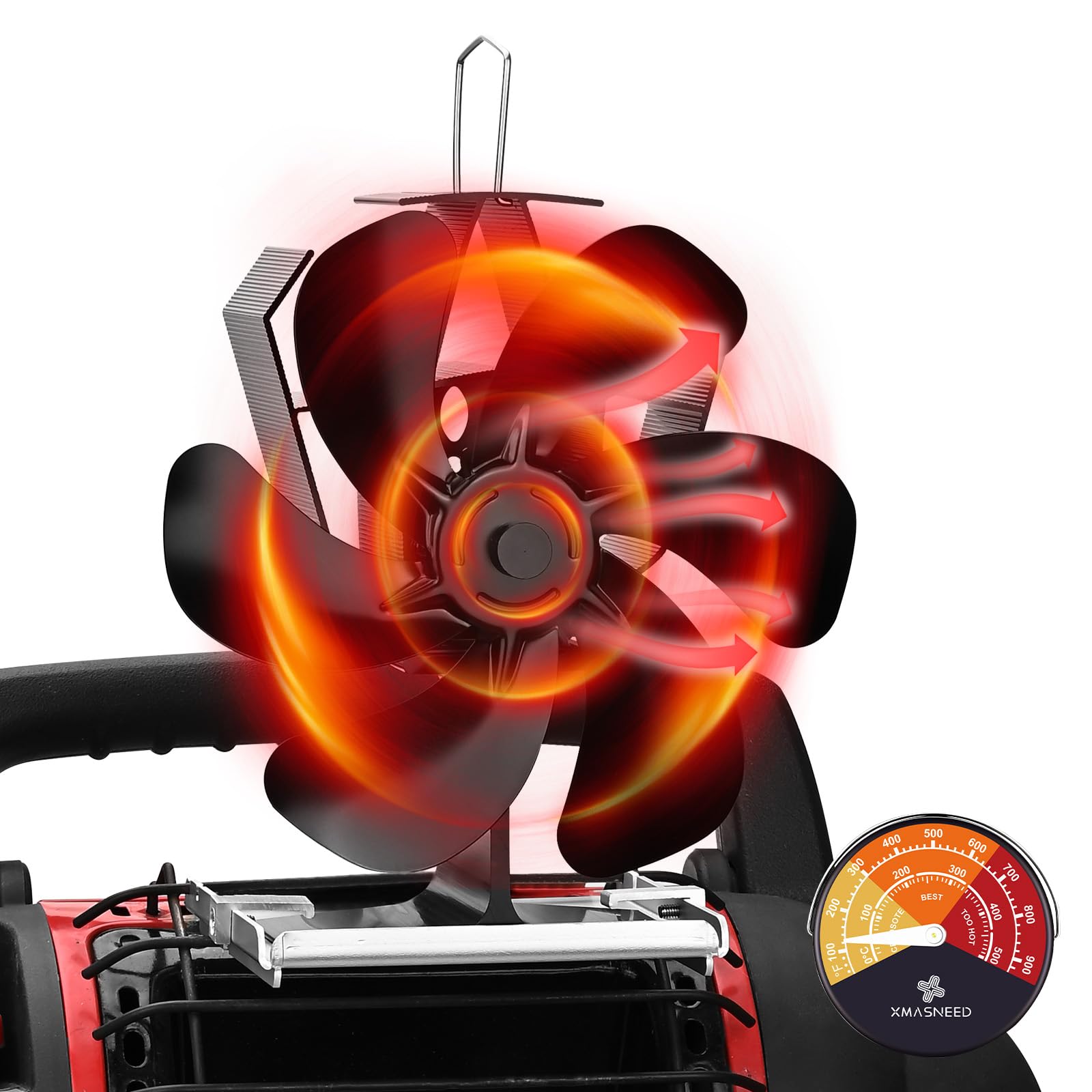 **Heat-Powered Wood Stove Fan for Buddy Heater – 6-Blade Fireplace Fan with Magnetic Thermometer | Compatible with Propane Space Heaters, Mr. Heater | Indoor, Outdoor & Camping Use for Efficient Heat Distribution**