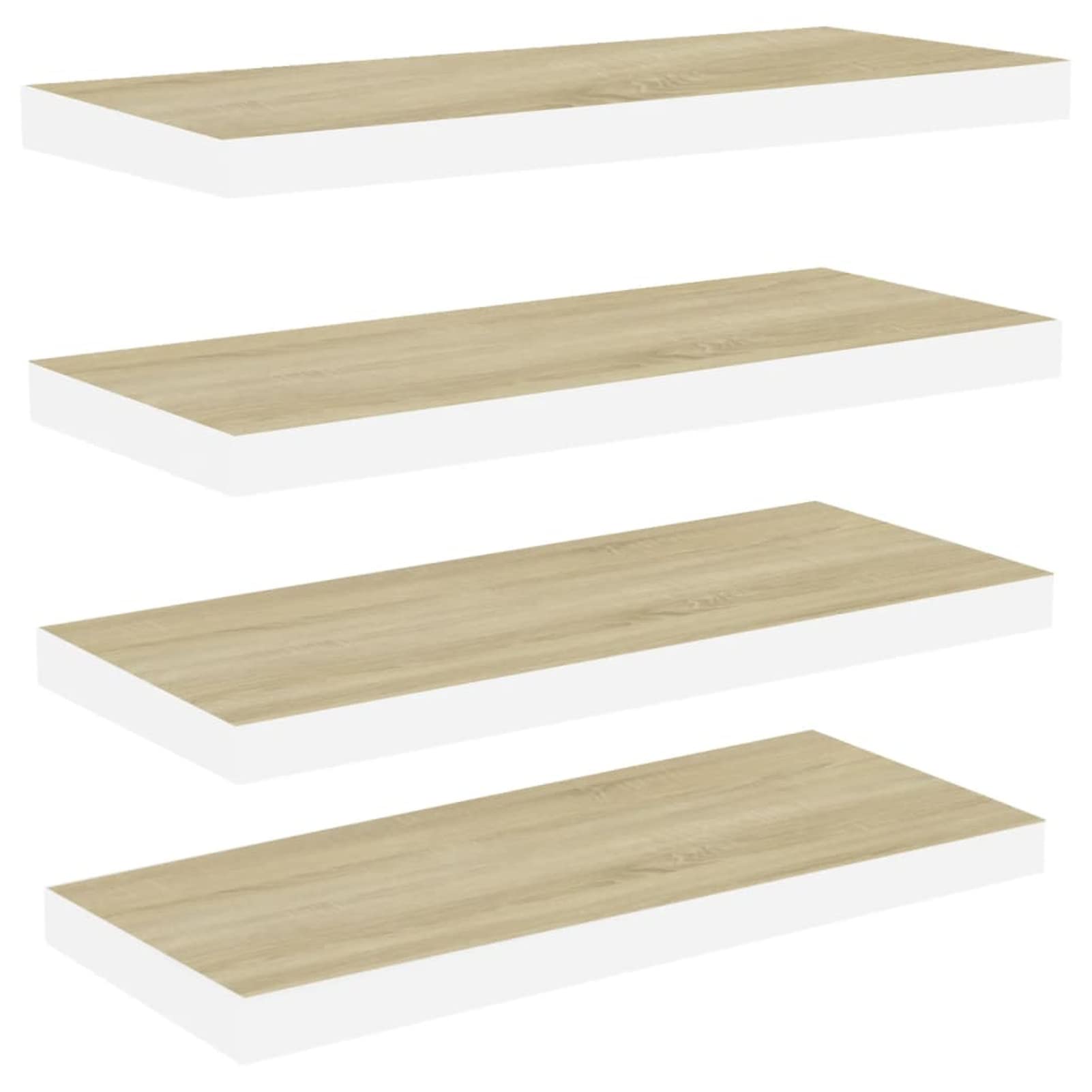 Festnight Floating Wall Shelves Set of 4 - Invisible Metal Bracket Hanging Storage Shelves for Living Room, Kitchen, Bedroom - 23.6x9.3x1.5 Inches (LxWxH) - Oak & White MDF - Perfect for Displaying Decor, Books, Plants & Organizing Small Items