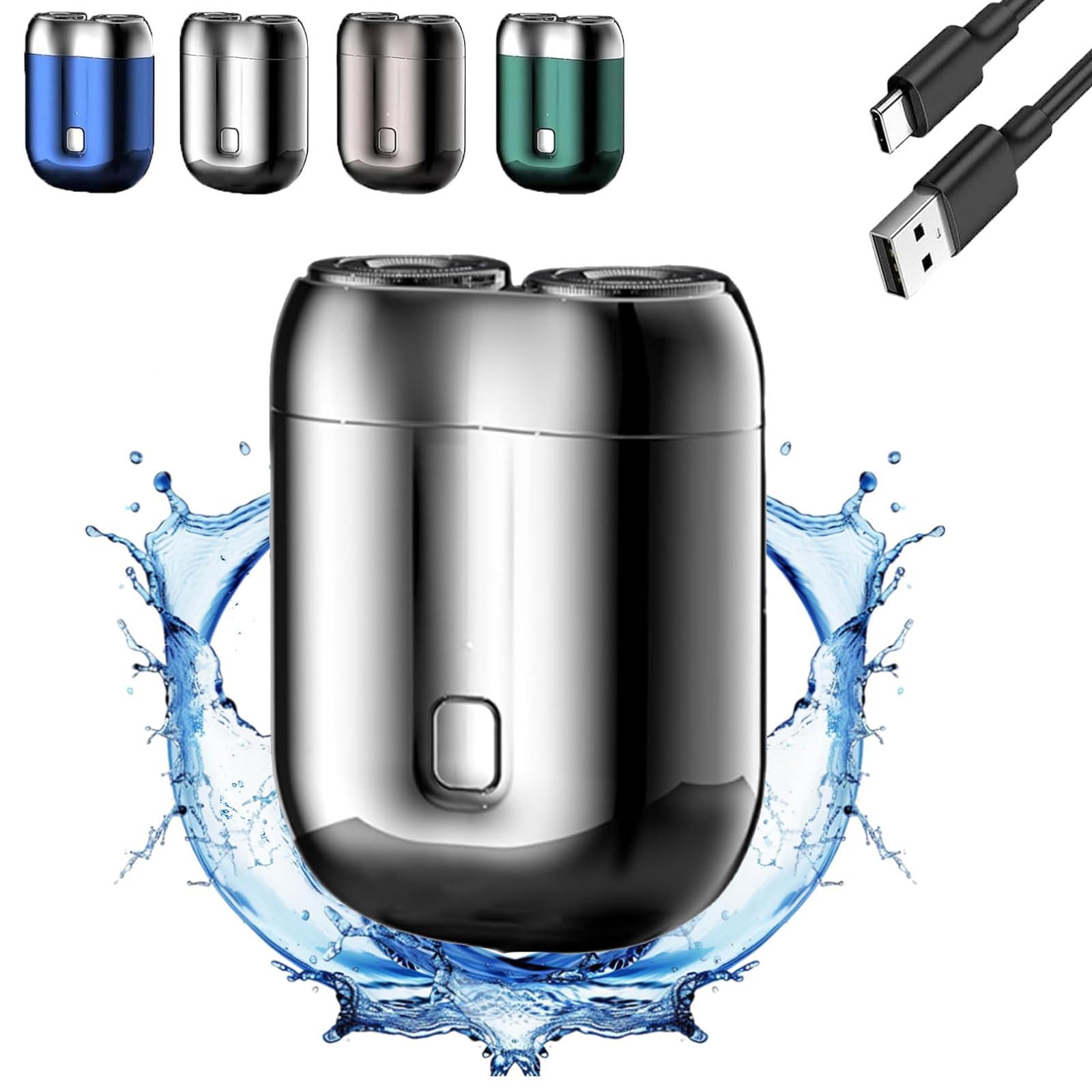 Jacooba Electric Razor for Men - Dual Head USB-C Rechargeable Waterproof Shaver - Compact Travel Razor for Smooth Shaving - Perfect for Home, Travel & Gym Use (Silver)