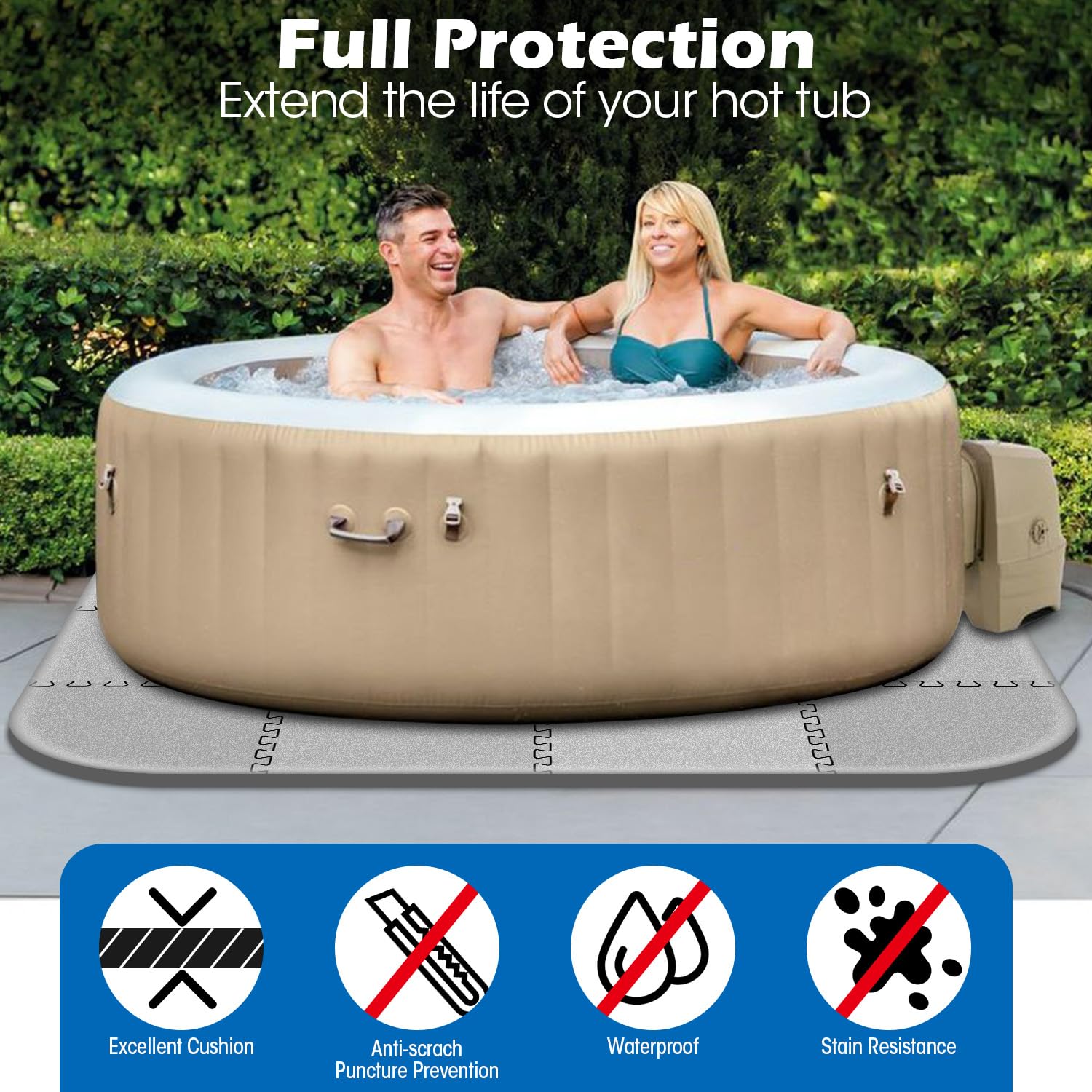 **85 x 85 Inch Extra Thick EVA Foam Hot Tub Mat - Inflatable Spa Accessories for Indoor & Outdoor Use, Portable Pool Flooring Protector | Perfect for Patio, Deck, and Backyard Relaxation**