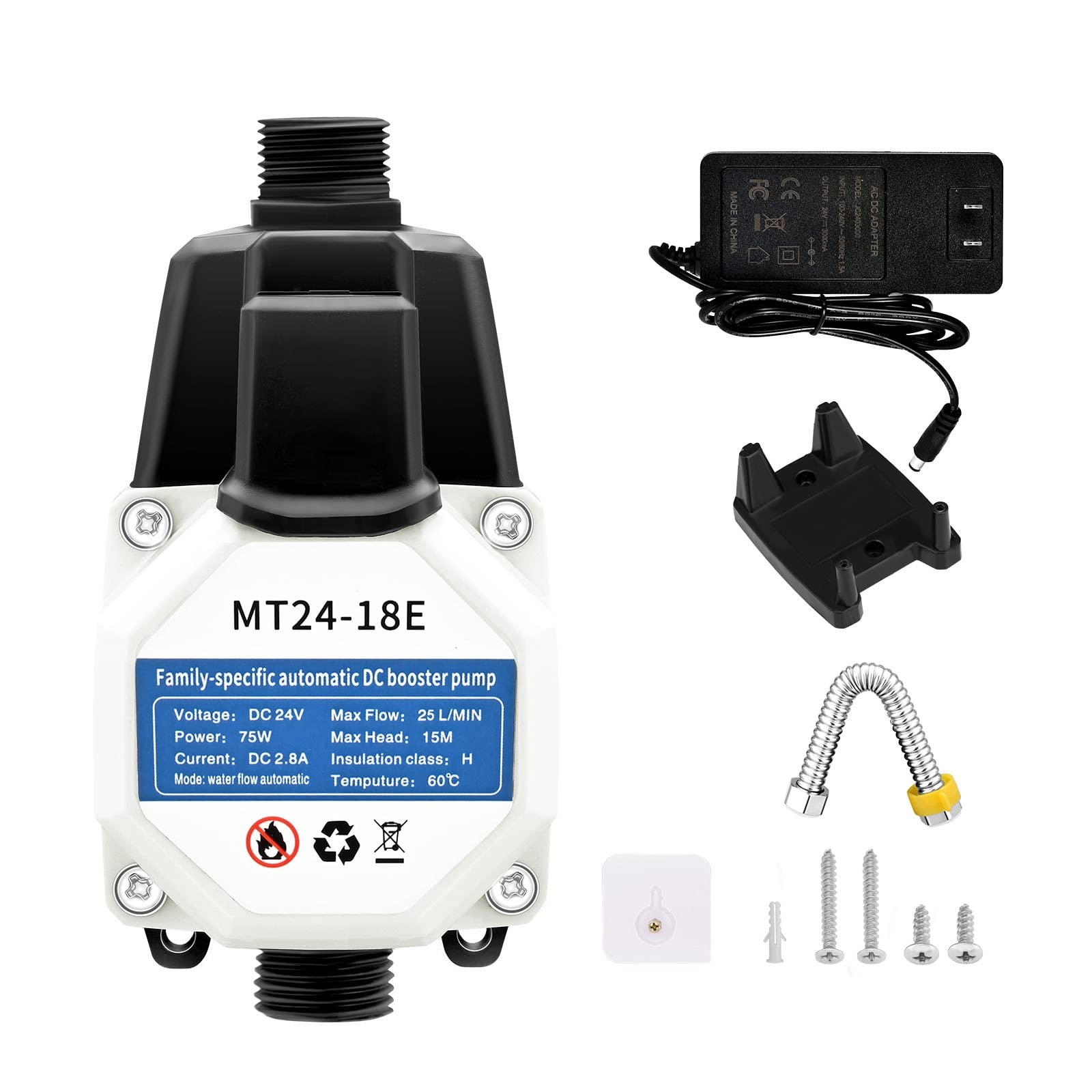 24V 75W Power Water Pump Kit with Connector Housing - High Pressure Booster Pump for Kitchen Sink, Shower Head & Outdoor Tap | Perfect for Home Water Pressure Solutions & Garden Irrigation Systems