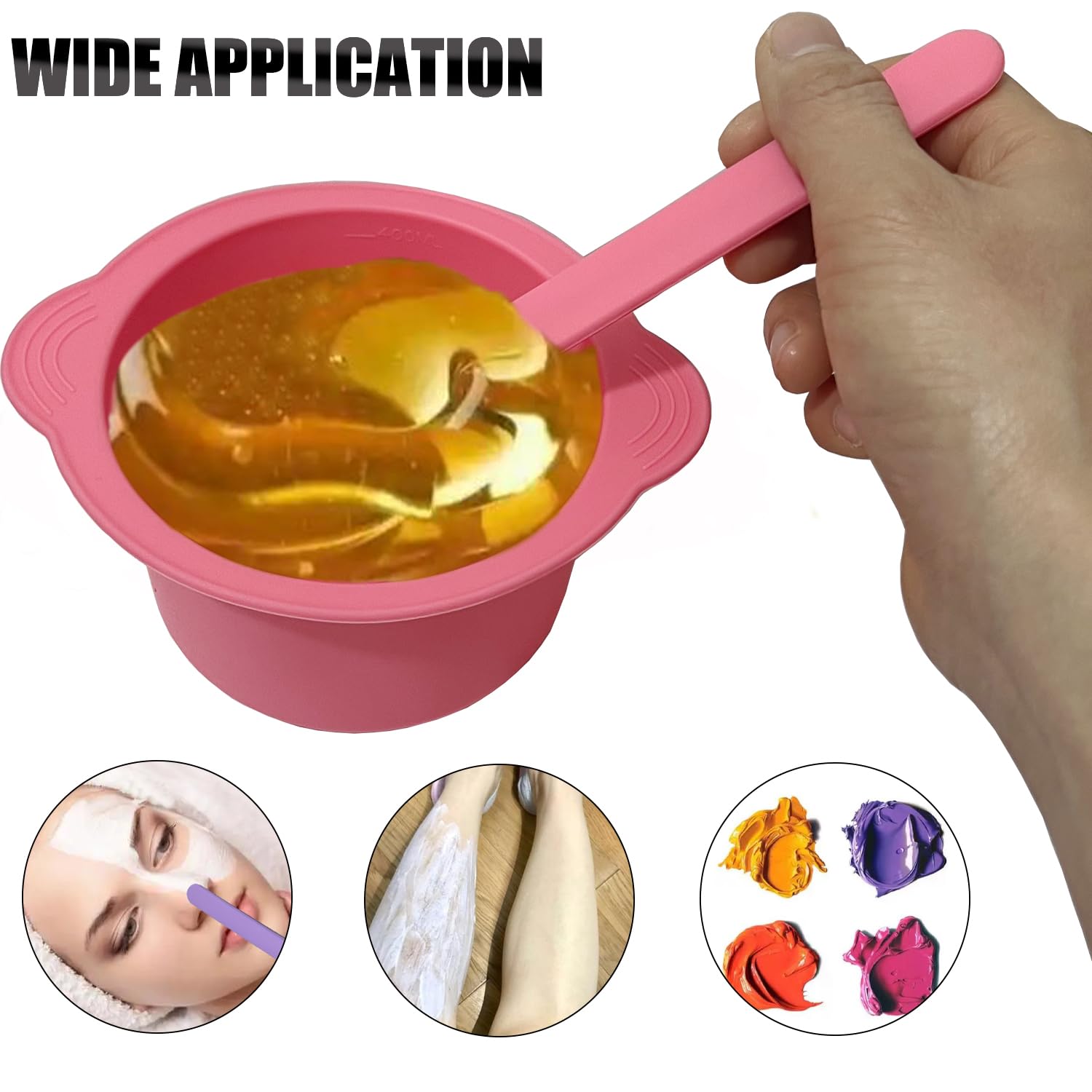 Non-Stick Silicone Wax Warmer Liner & Bowl for Hair Removal - Reusable Wax Melt Pot Replacement with 2 Spatula Sticks (Pink/Purple) - Perfect for Home Waxing, Salon Use & DIY Hair Removal
