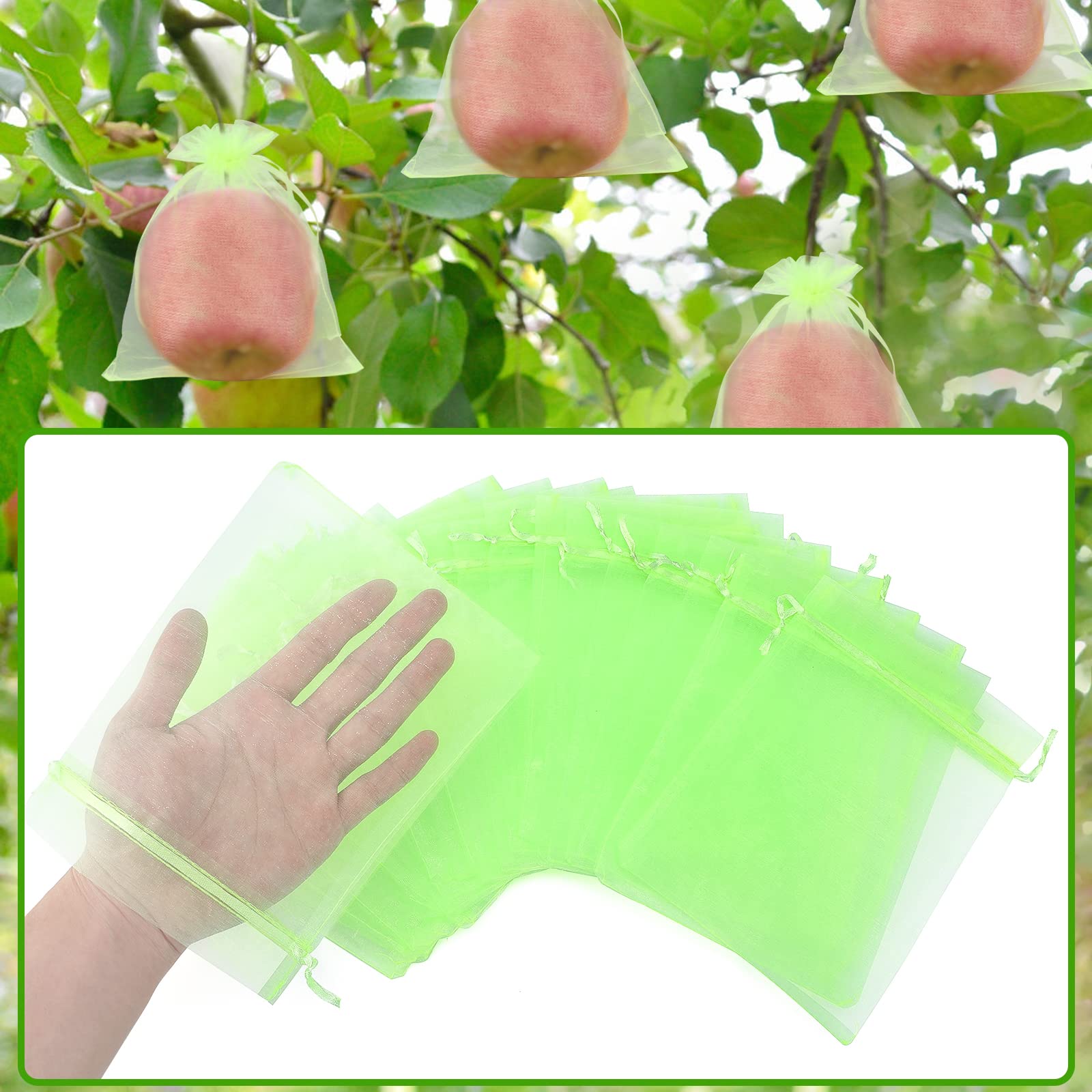 KINGLAKE 50 Pcs 6x8 Inch Reusable Mesh Fruit Protection Bags with Drawstring - Breathable Garden Netting Covers for Apples, Peaches, Pears | Protect Fruits from Birds, Insects & Harsh Weather | Perfect for Fruit Trees, Vegetable Gardens & Organic Farming