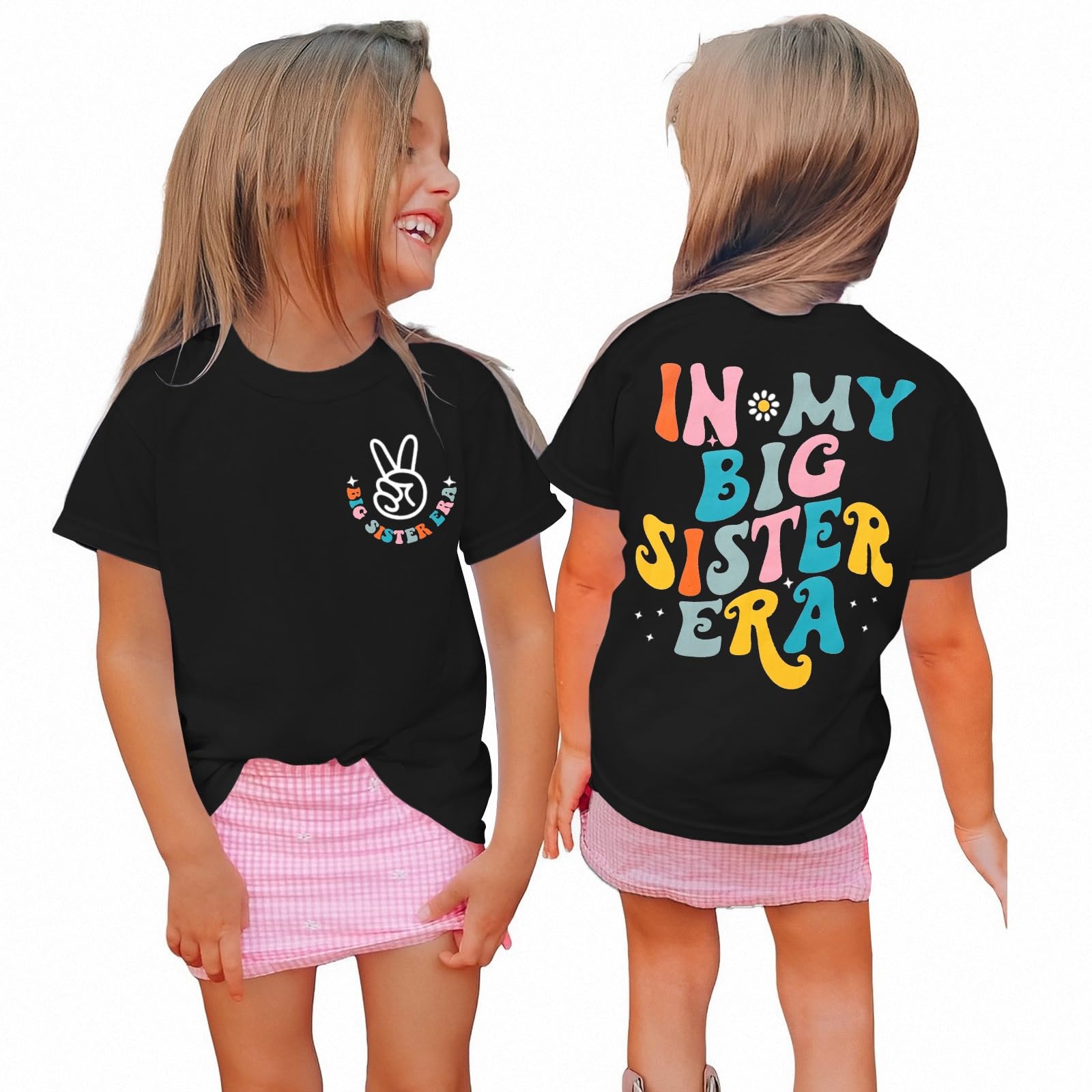 KEKEMI Big Sister Announcement T-Shirt for Toddler Girls - Cute Short Sleeve Big Sis Graphic Tee - Perfect for Sibling Reveal, Family Photos & Special Occasions