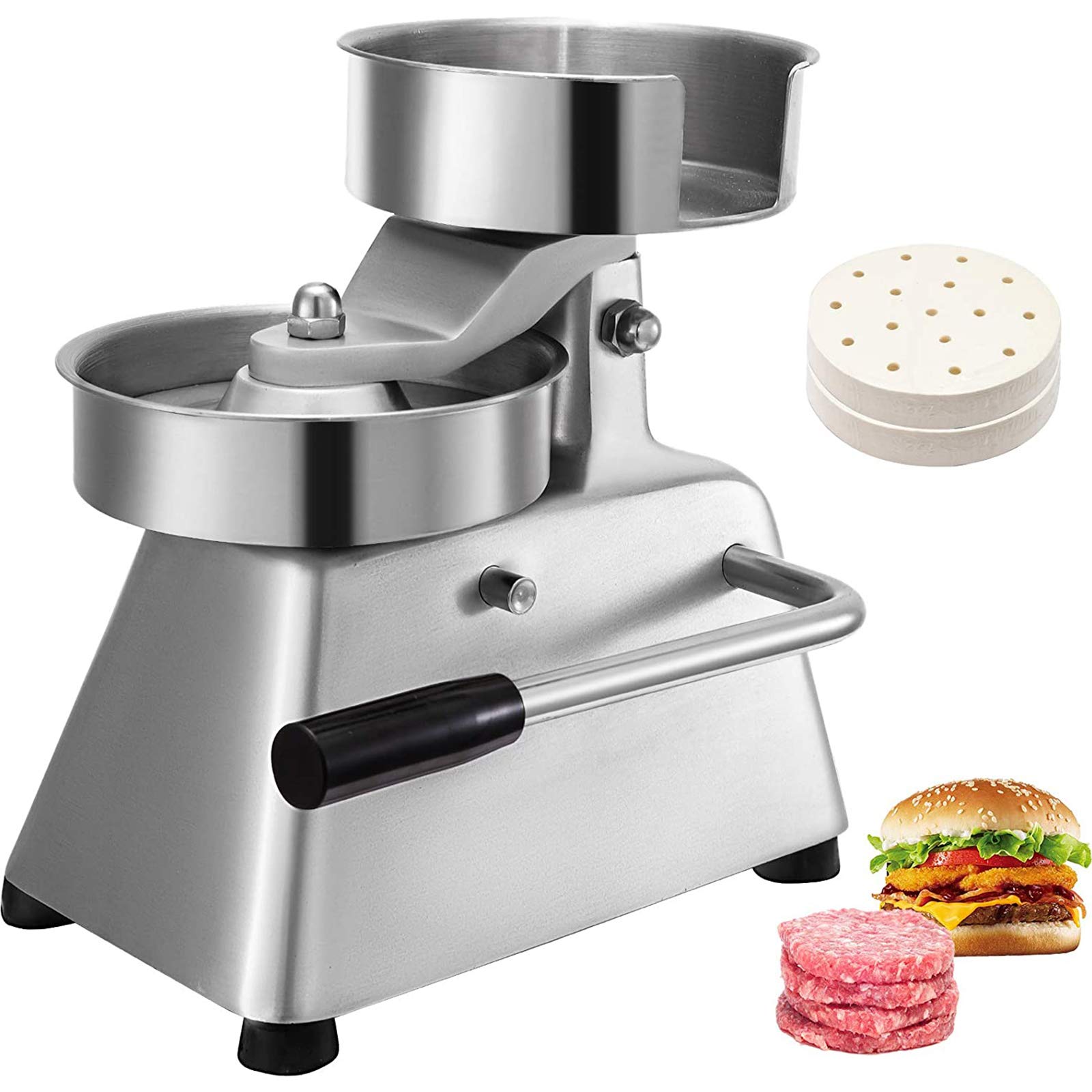 VBENLEM 5-Inch Stainless Steel Commercial Hamburger Patty Maker - Heavy Duty Burger Press Machine with 1000 Patty Papers - Perfect for Restaurants, BBQ Parties & Home Kitchen Use
