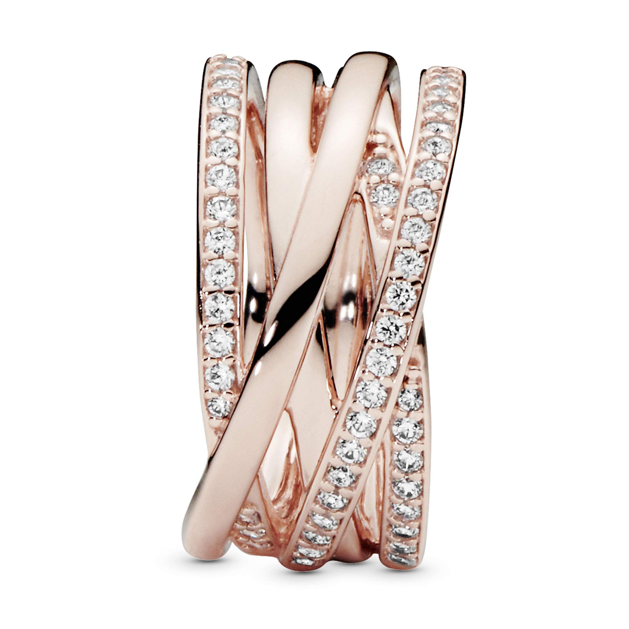 Pandora Sparkling & Polished Lines Entwined Rose Gold Ring for Women - 14k Rose Gold-Plated Cubic Zirconia Cocktail Ring - Size 8.5 - Elegant Gift for Her, Perfect for Weddings, Anniversaries & Special Occasions