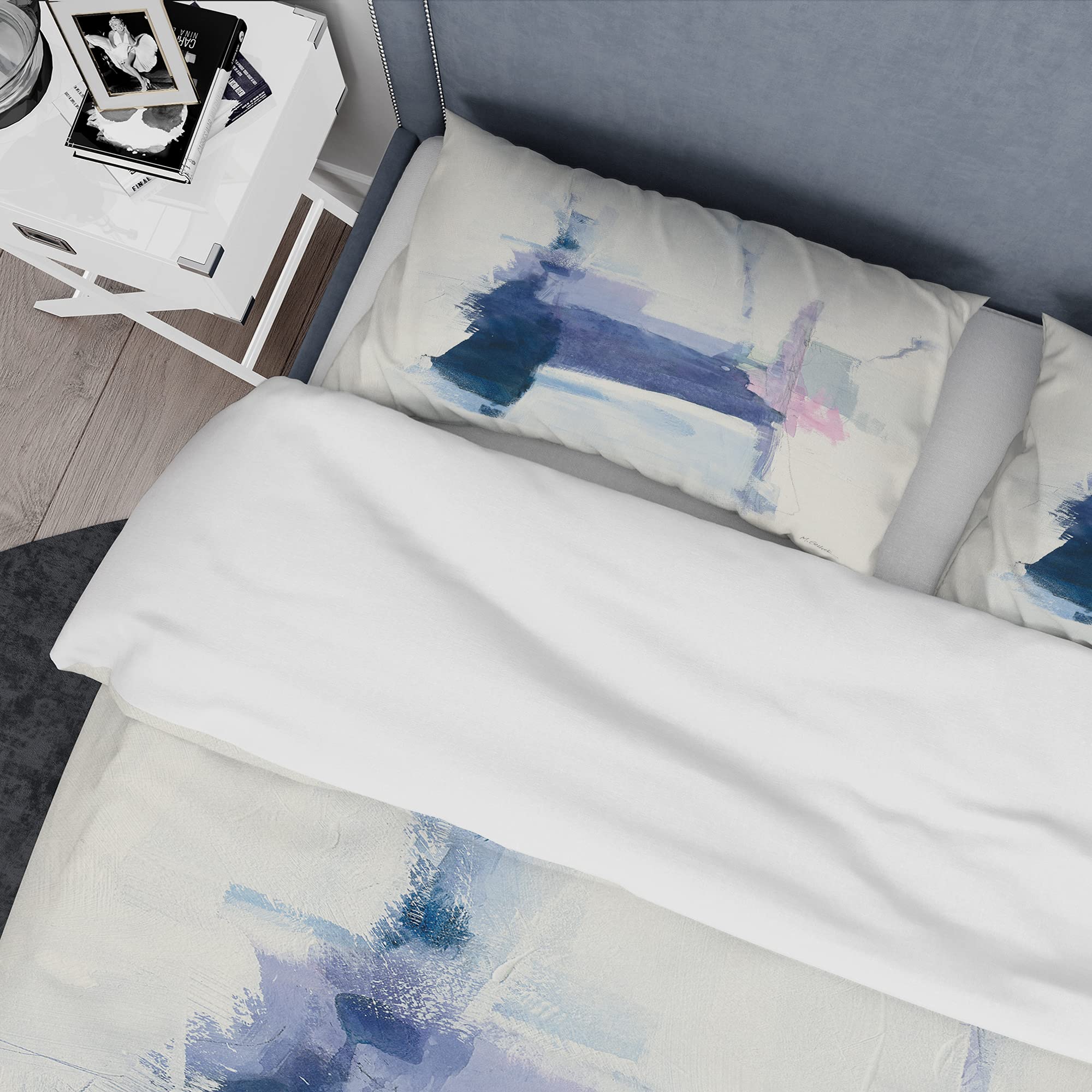 DesignQ Blue Interlude Modern & Contemporary Duvet Cover Set - Twin Size Abstract Bedding 3-Piece Set for All Seasons | Perfect for Guest Rooms, Dorms & Contemporary Bedrooms