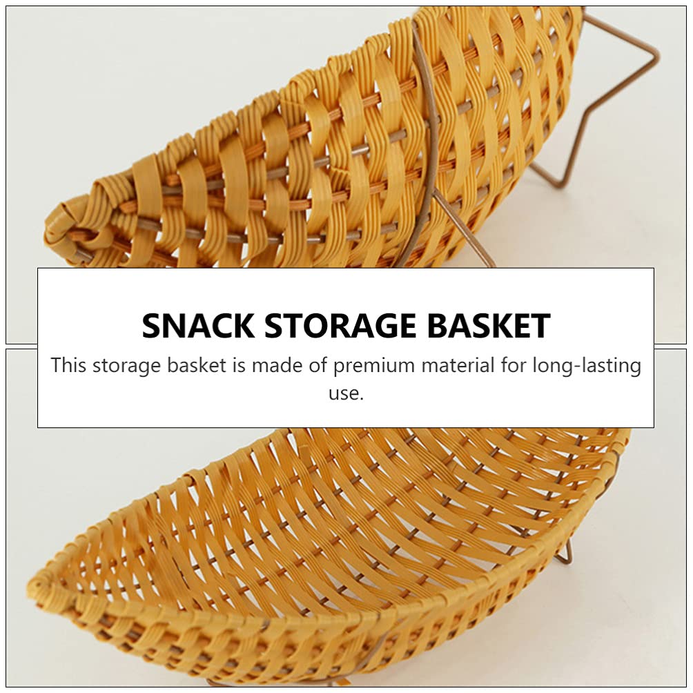 Eco-Friendly Rattan Storage Basket - Decorative Woven Bread & Snack Serving Bowl - Handmade Plastic Wicker Basket for Kitchen, Dining & Home Organization - Perfect for Fruits, Groceries, and Craft Storage