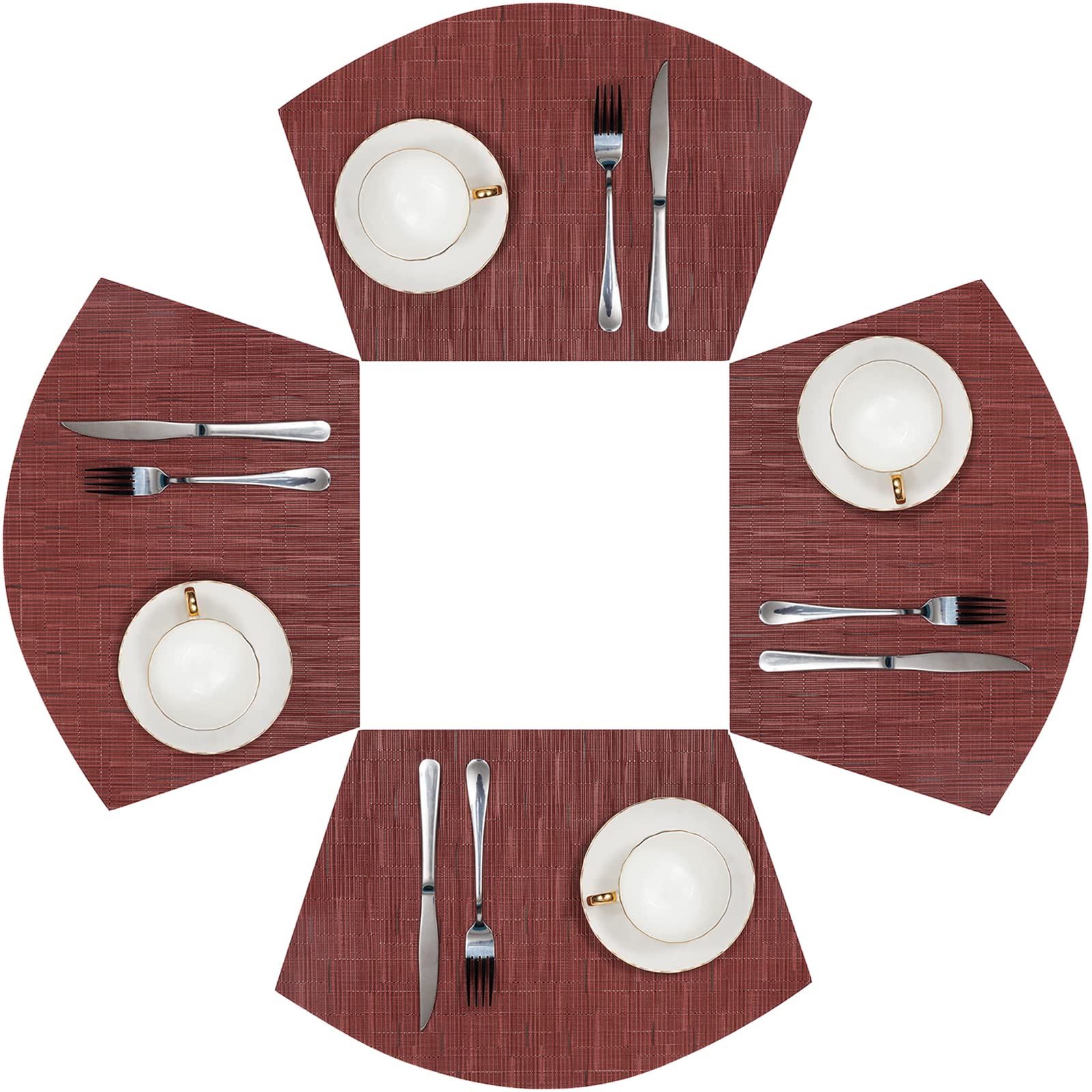 SHACOS 4-Piece Round Wedge Placemats Set - Burgundy Red Heat-Resistant Table Mats for Dining, Easy to Clean - Perfect for Dinner Parties, Holiday Gatherings & Everyday Use