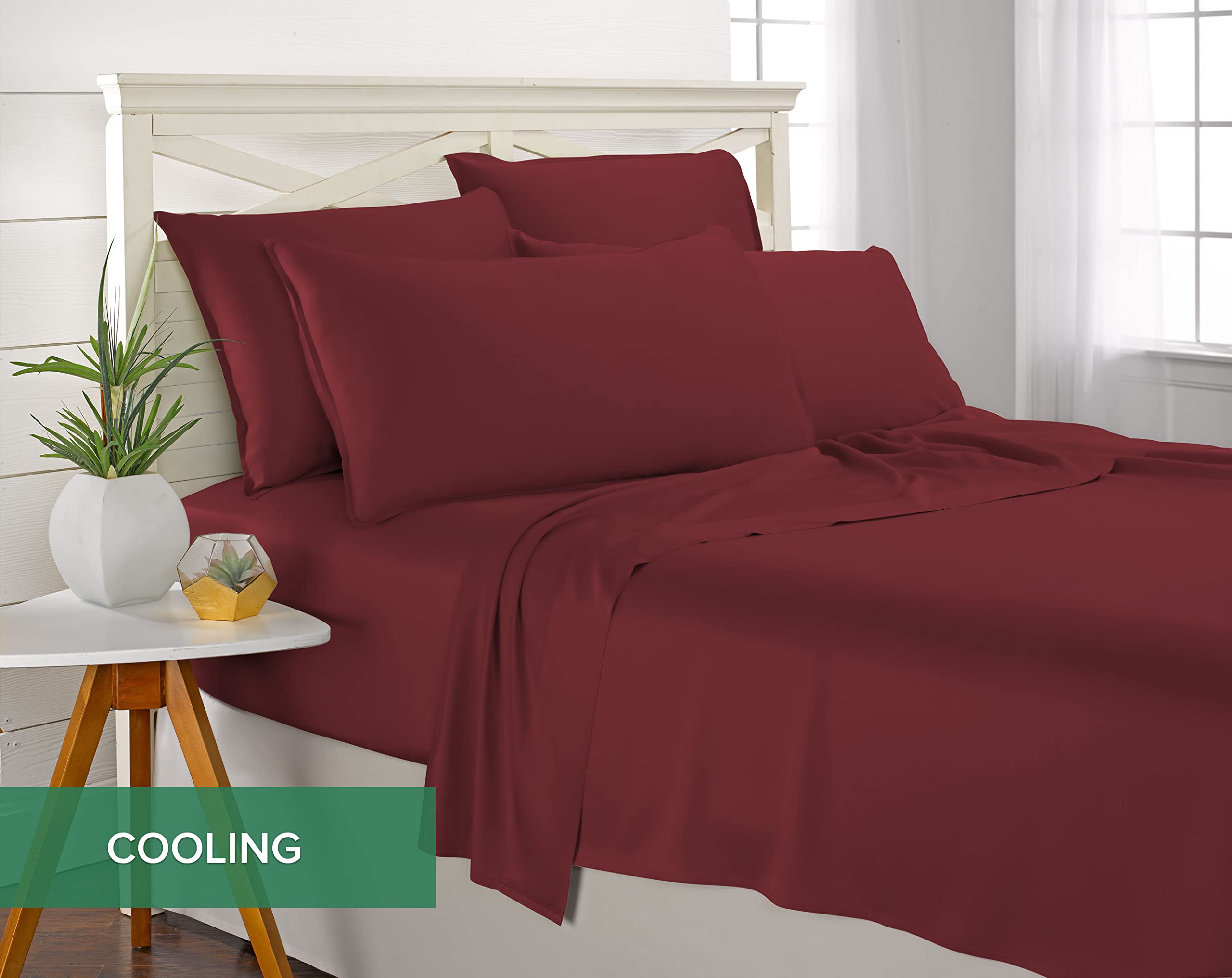 Premium 100% Organic Bamboo Viscose King Pillowcases - Ultra Soft & Cooling, Double Stitched with Envelope Closure (Set of 2, Merlot Red) - Perfect for Hot Sleepers & Luxury Bedding Upgrade