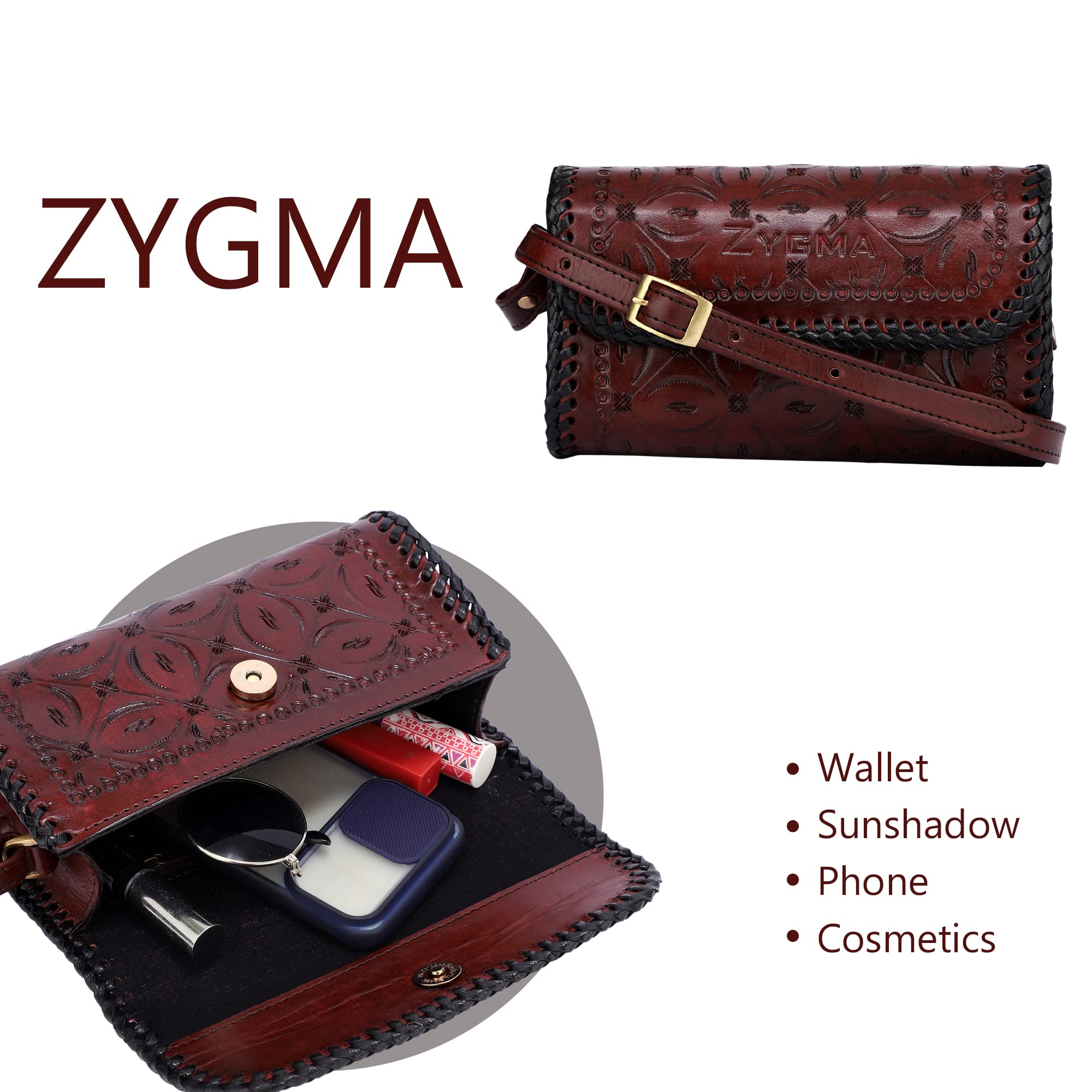 Zygma Genuine Leather Crossbody Bag for Women - Handmade Stylish Sling Purse with Adjustable Strap, Perfect Gift for Mom, Sister & Friend | Everyday Use, Work, Travel & Date Night
