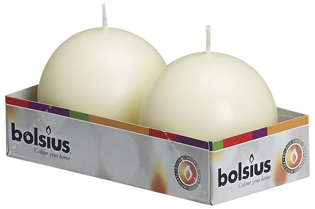 Bolsius Set of 2 Ivory Ball Candles - 2.75 Inch Unscented Dripless Dinner Candles - Clean Burning Smokeless Pillar Candles for Weddings, Parties & Special Occasions - Perfect for Romantic Dinners, Table Centerpieces & Home Decor