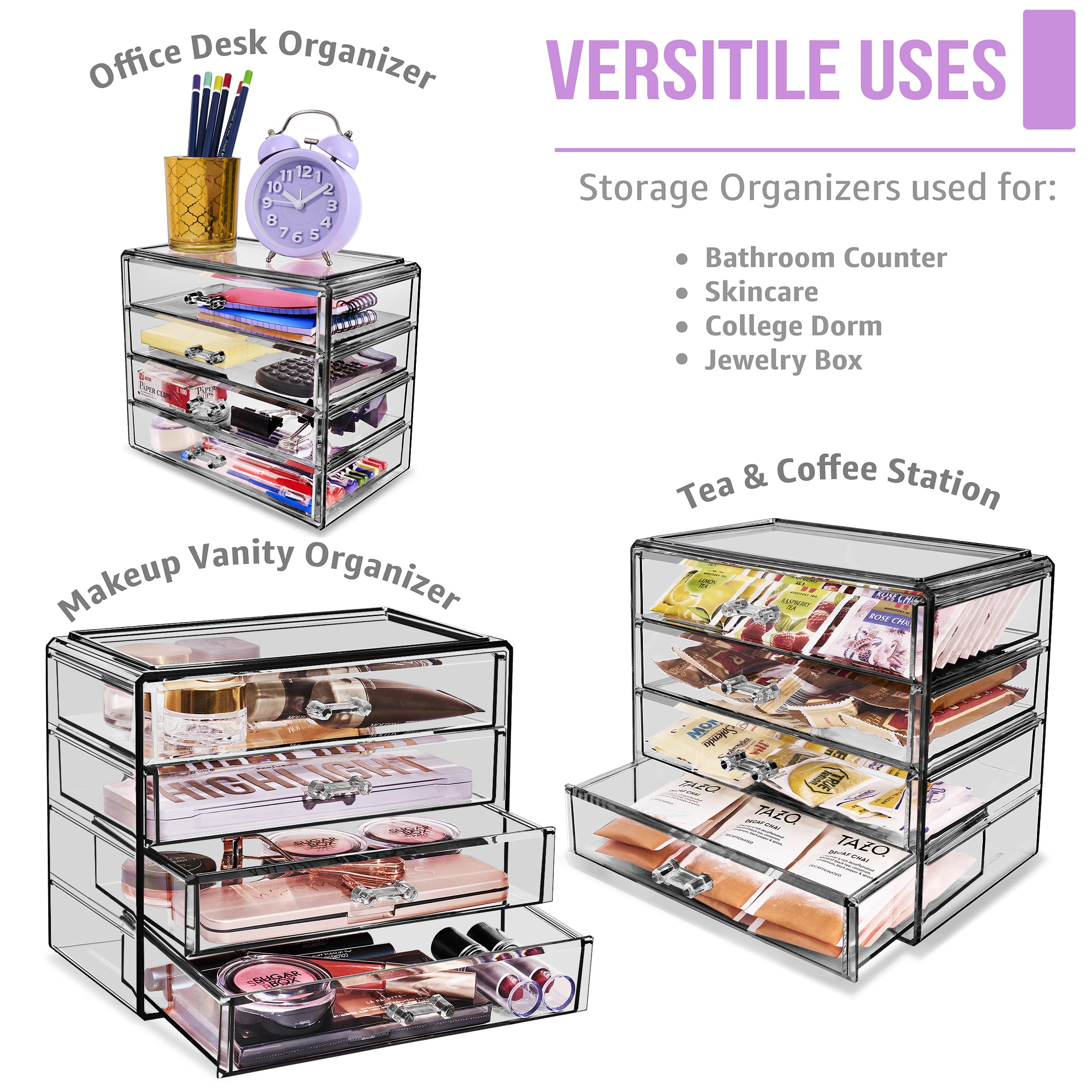 Sorbus 4-Drawer Acrylic Makeup Organizer - Clear Cosmetic Storage for Vanity, Jewelry & Beauty Supplies | Perfect for Bathroom Counter, College Dorm & Girls Room Organization
