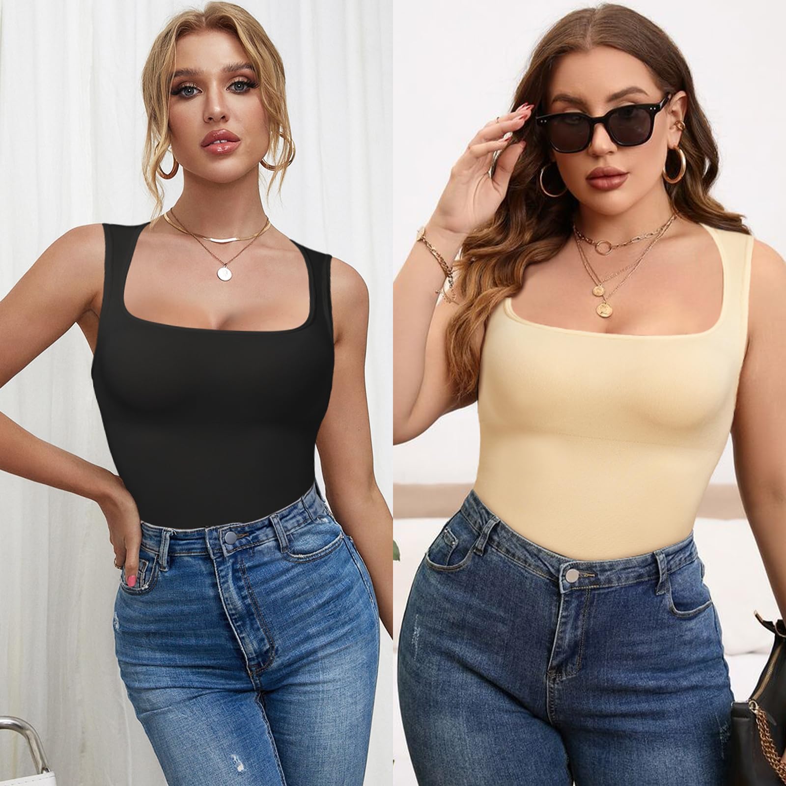 Women's Tummy Control Shapewear - Seamless Compression Tank Top with Square Neck for Slimming & Smoothing | Perfect for Everyday Wear, Layering & Special Occasions
