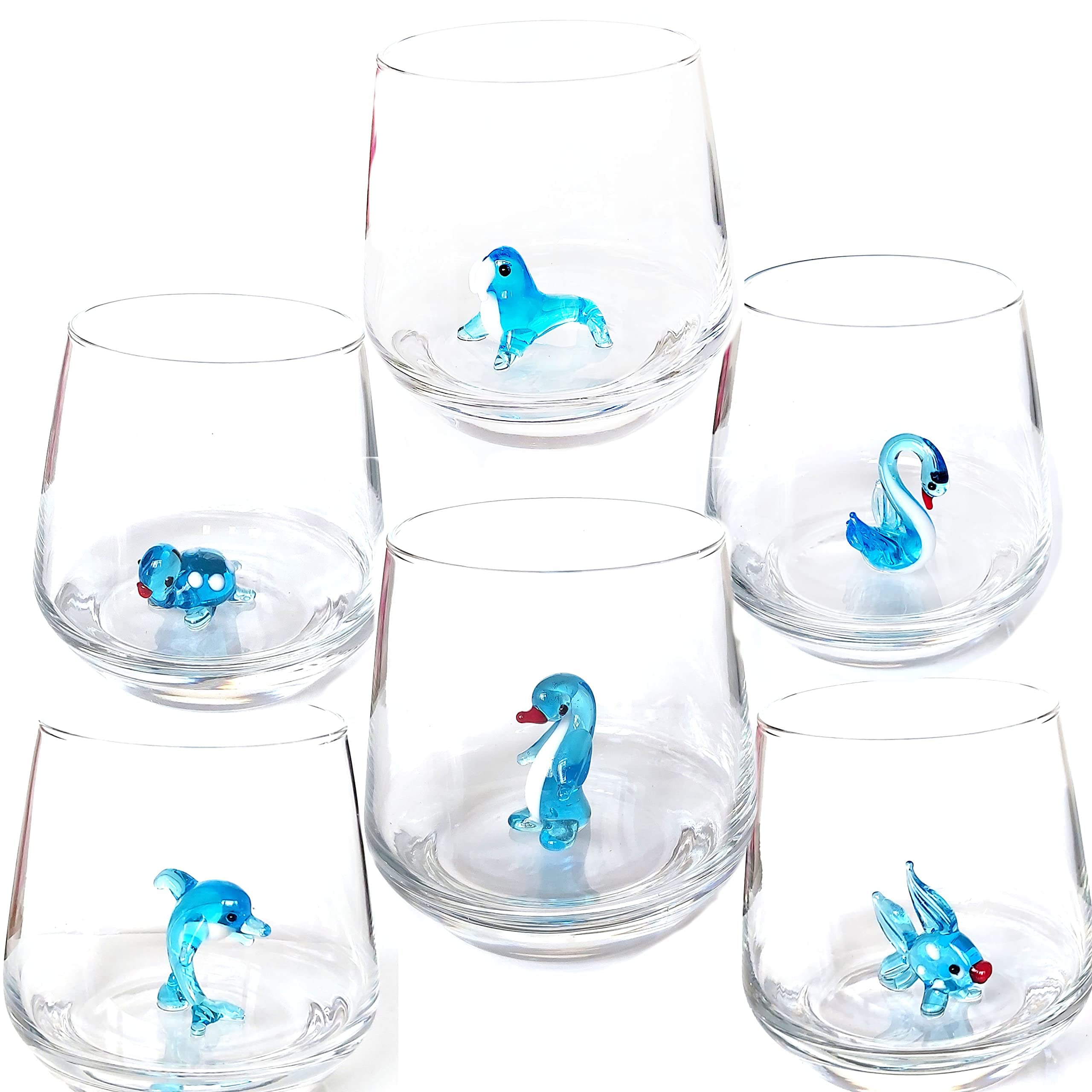 3D Drinking Glass Cup with Handmade Glass Animal Figurines Inside - Stemless Glass for Water, Wine, Milk & Beverages (12oz, Water Animals) - Perfect for Home Bar, Party Decor & Unique Gift Ideas