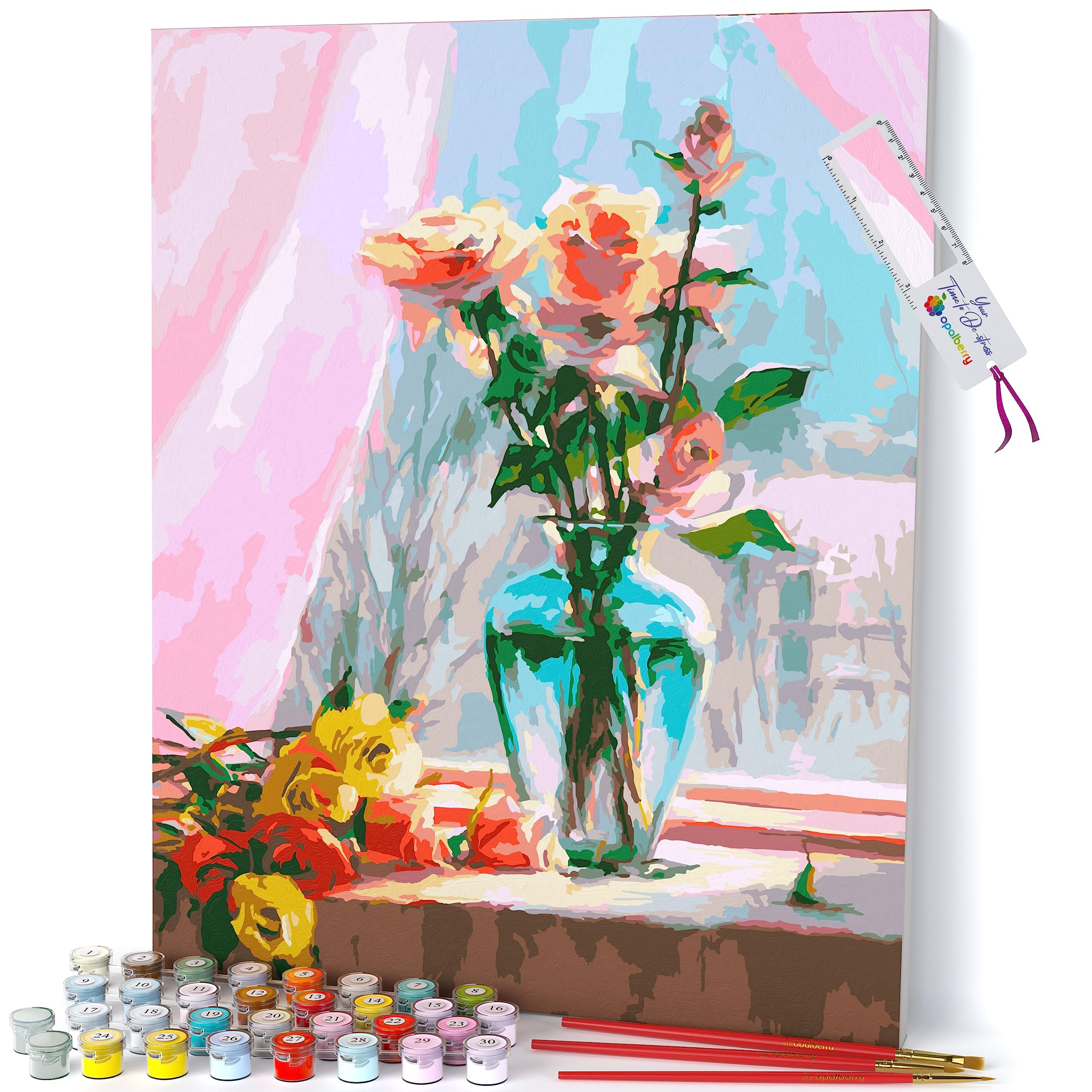 Opalberry Paint by Numbers Kit for Adults - DIY Framed Canvas Painting Kit with Floral Design - Perfect for Home Decor, Gifts & Relaxation