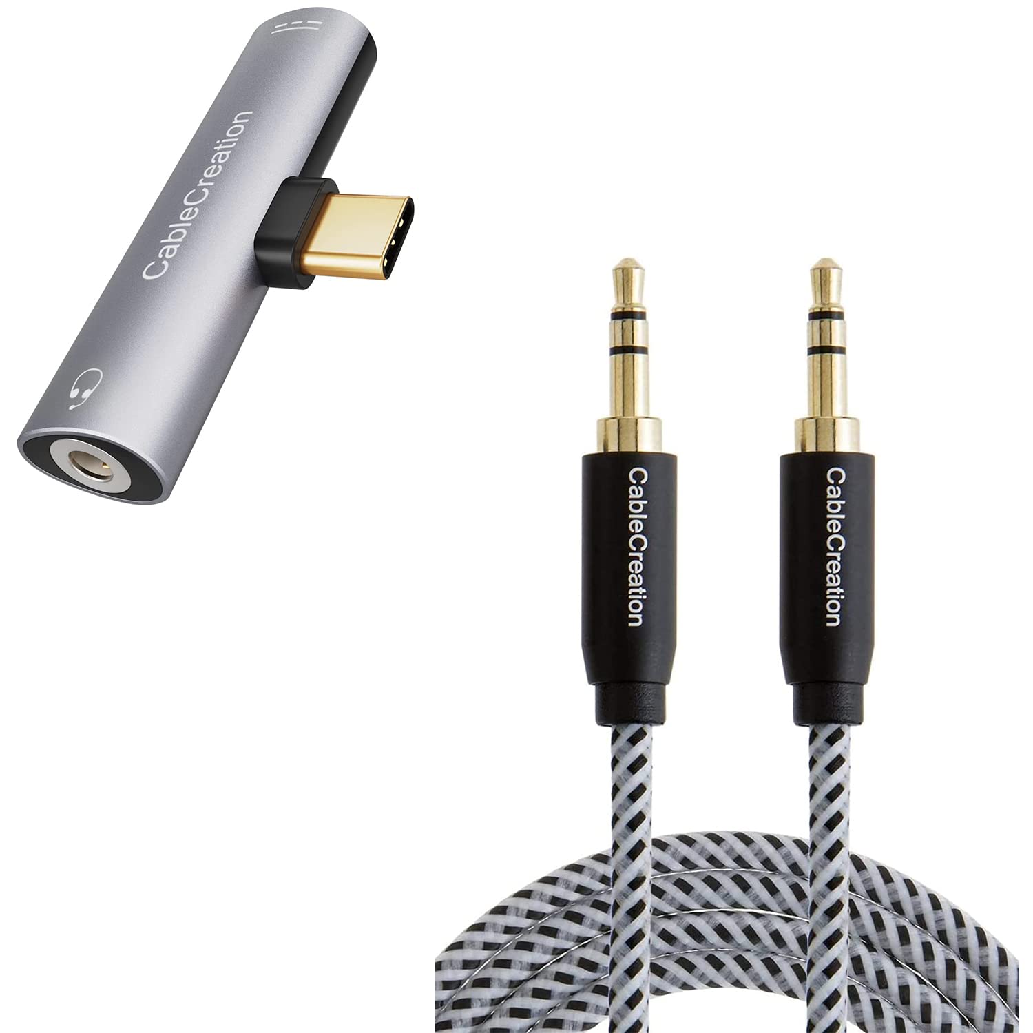 Premium 6Ft/1.8M Aux Cable with USB-C to 3.5mm Headphone Adapter & Fast Charger - 3-in-1 Audio Bundle for Car, Home Stereo, iPhone, Android & Gaming Headsets