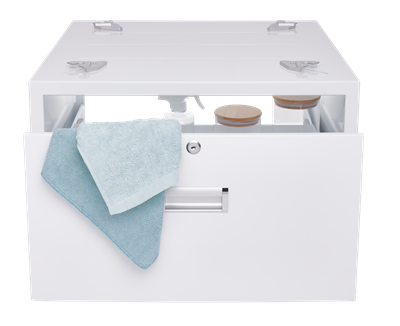 Unilux ULX110 Laundry Pedestal with Locking Drawer - Heavy Duty Washer Dryer Stand, Storage Organizer for Laundry Room (White) - Perfect for Small Spaces & Apartment Washing Machines