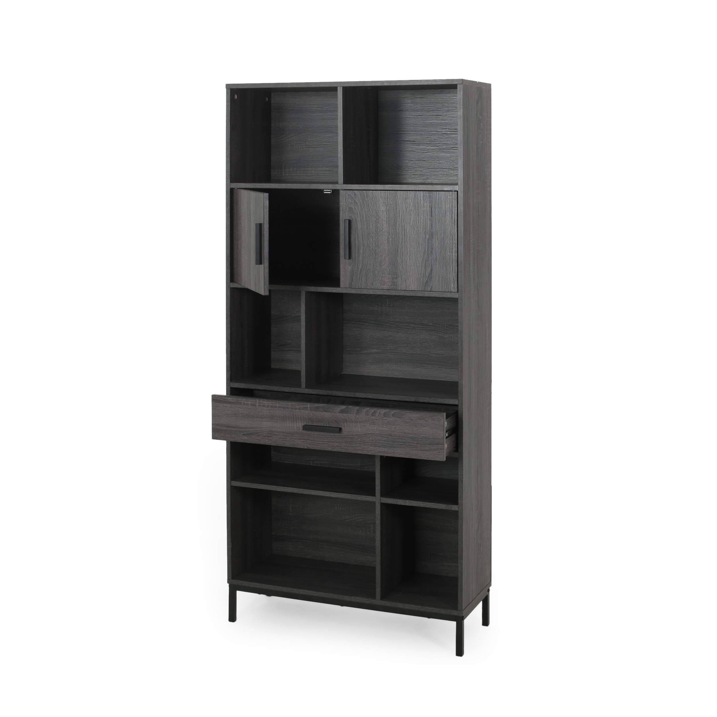 GDFStudio Contemporary Faux Wood Cube Unit Bookcase - Dark Gray & Black Storage Shelf for Living Room, Bedroom, Office | Modern Bookshelf & Display Organizer